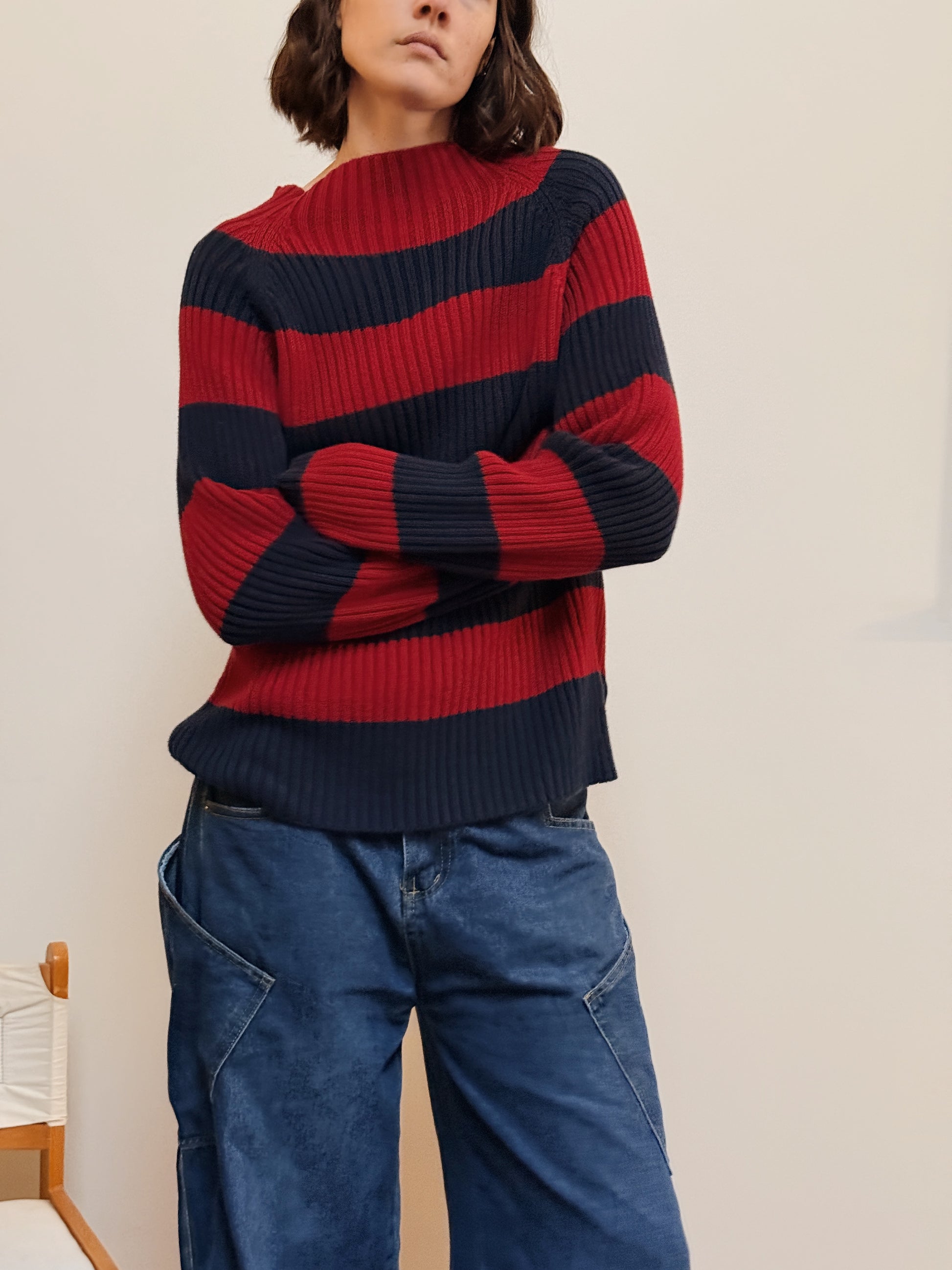 Ribbed Cotton Stripe Sweater