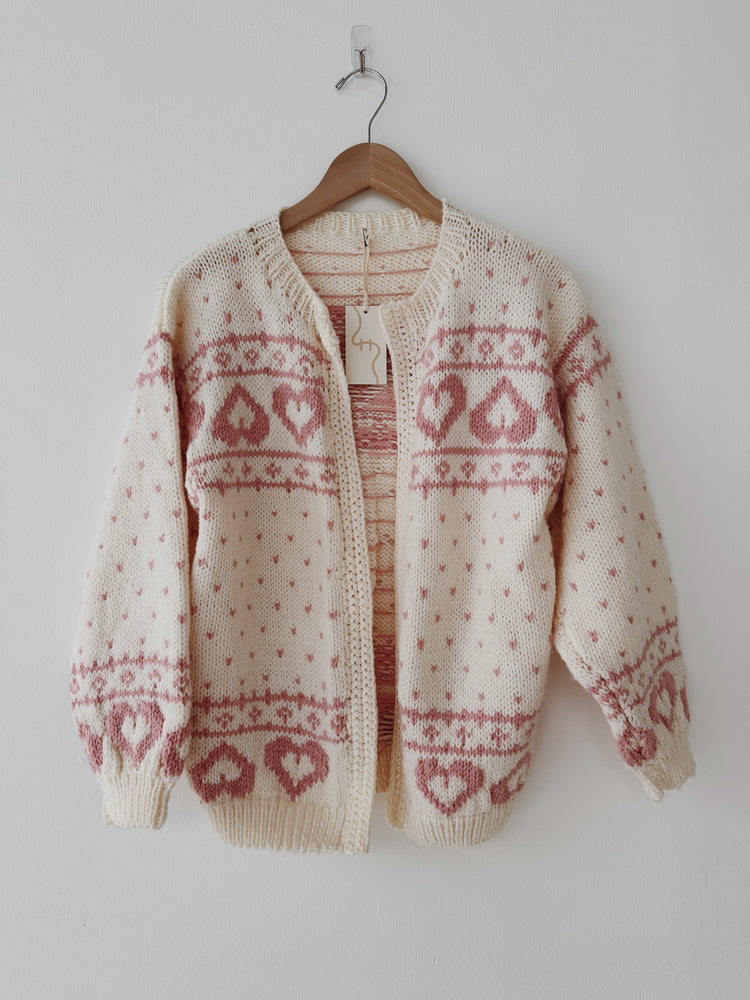 Pink Heart Intarsia Cardigan