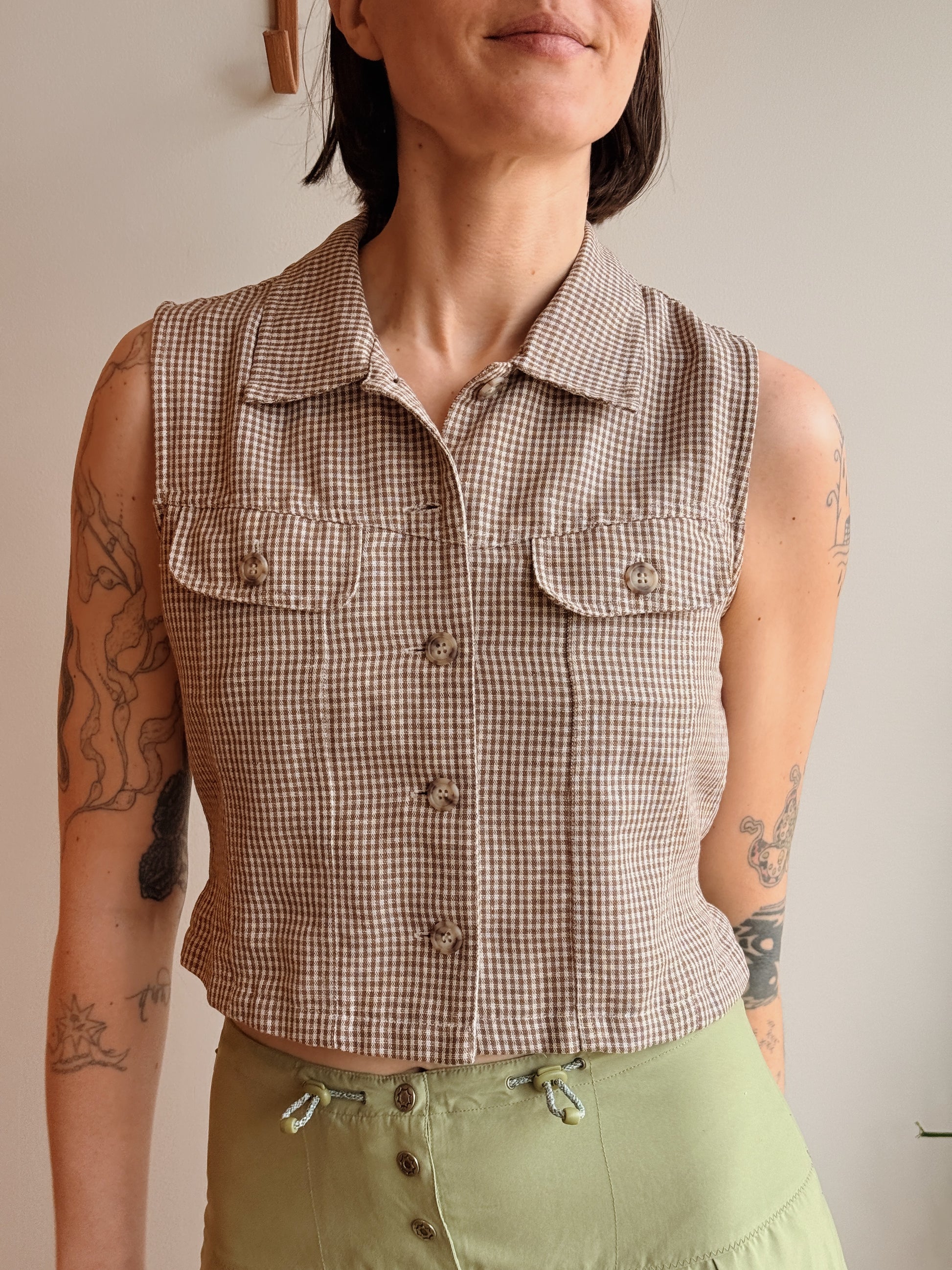 Linen + Cotton Gingham Vest