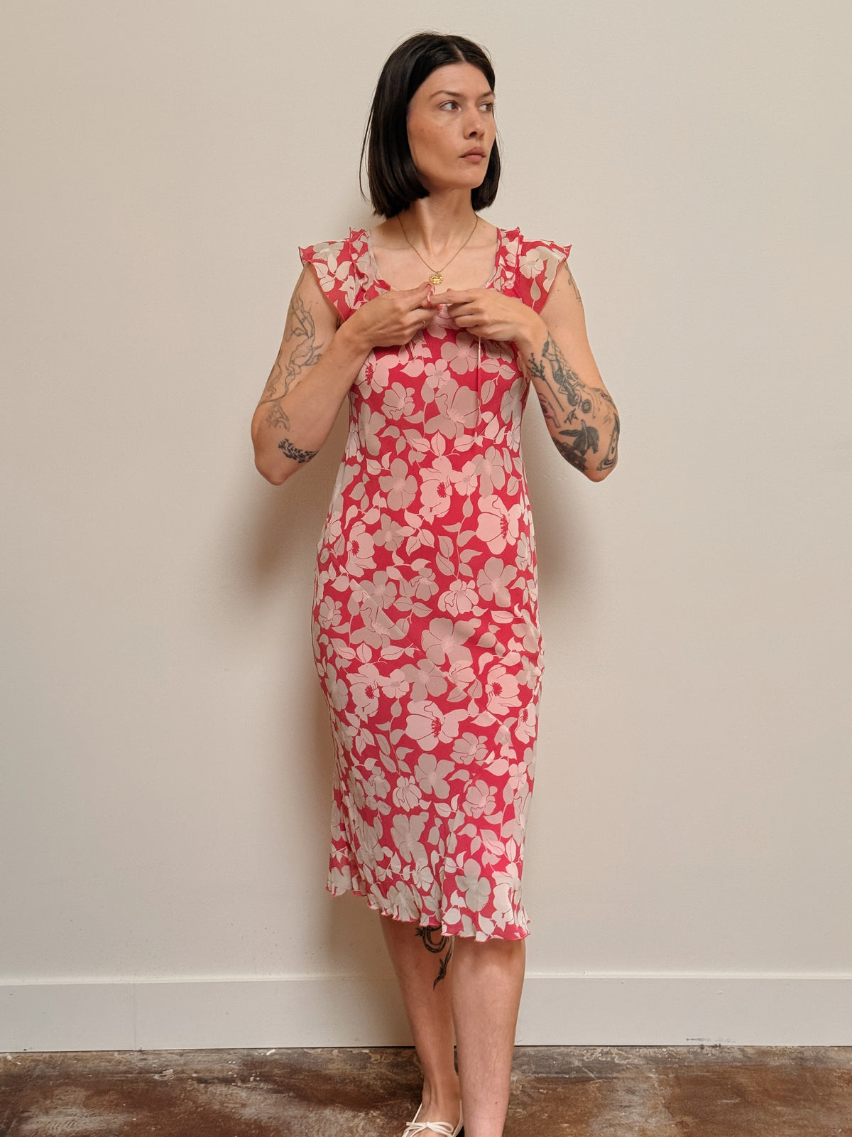 bias cut dress Pink Floral Bias-Cut Dress – hoste