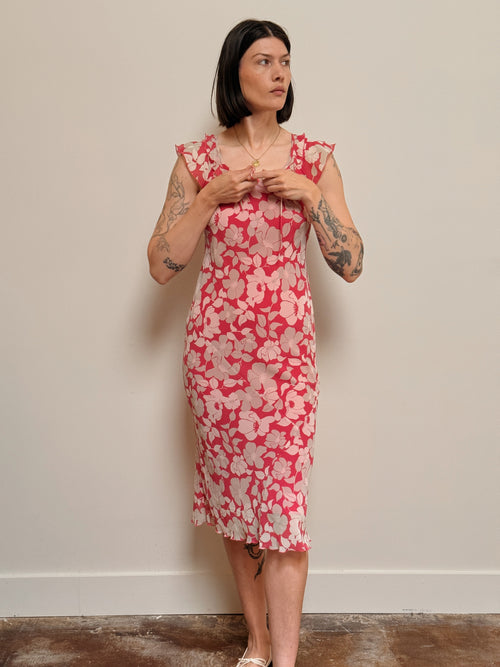 Pink Floral Bias-Cut Dress