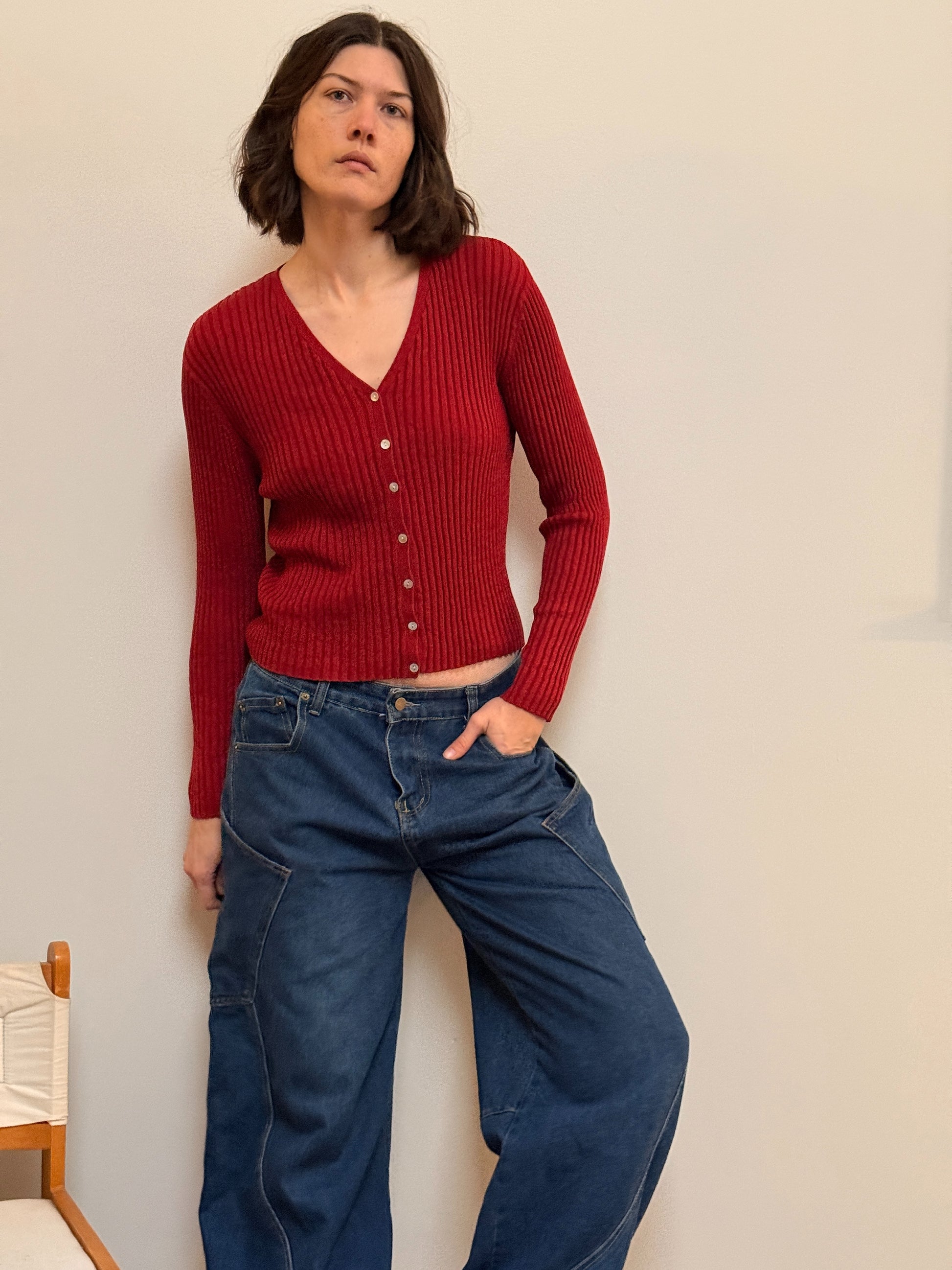 Honors Red Ribbed Cardi