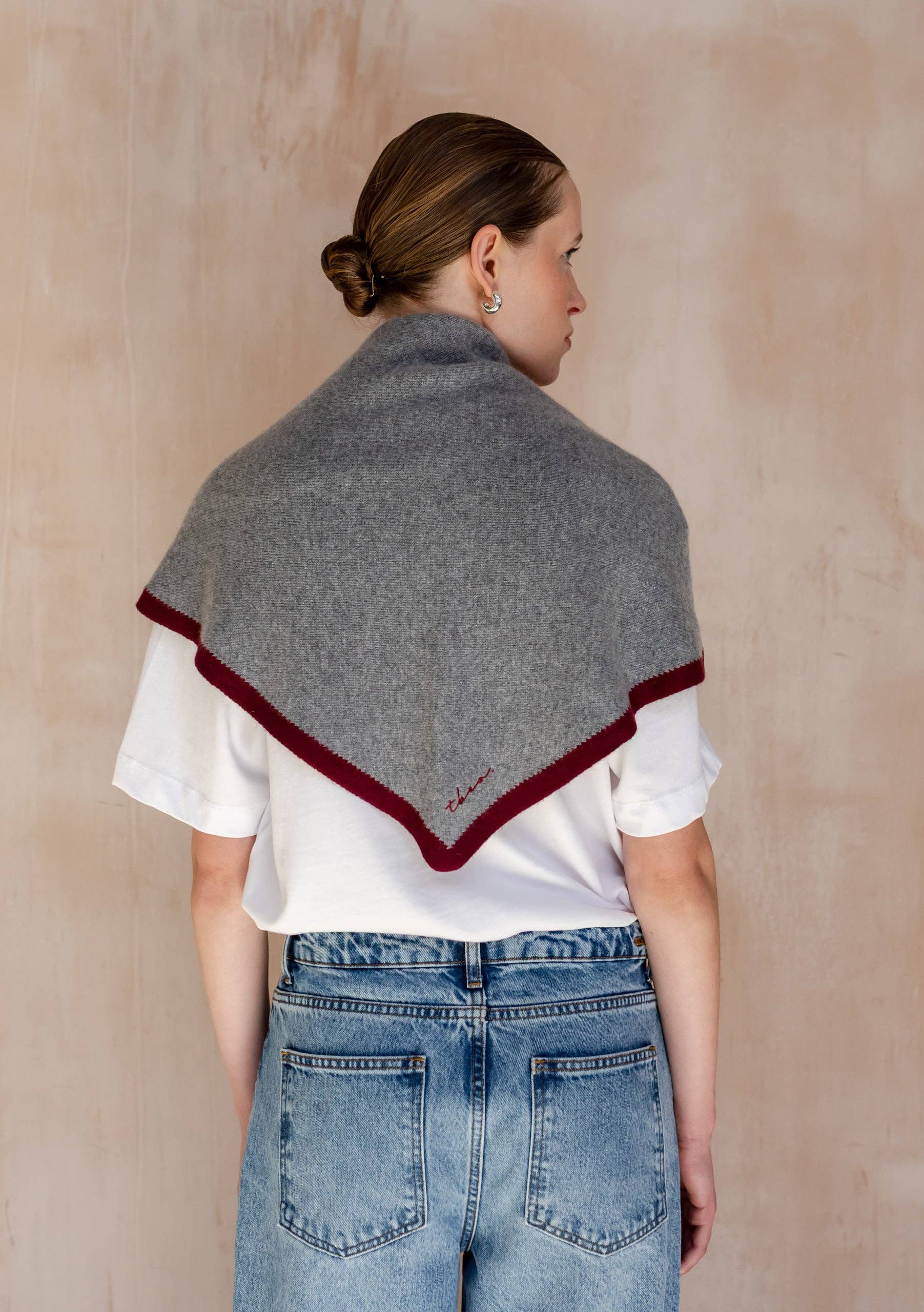 Large Merino Triangle Scarf in Charcoal & Burgundy
