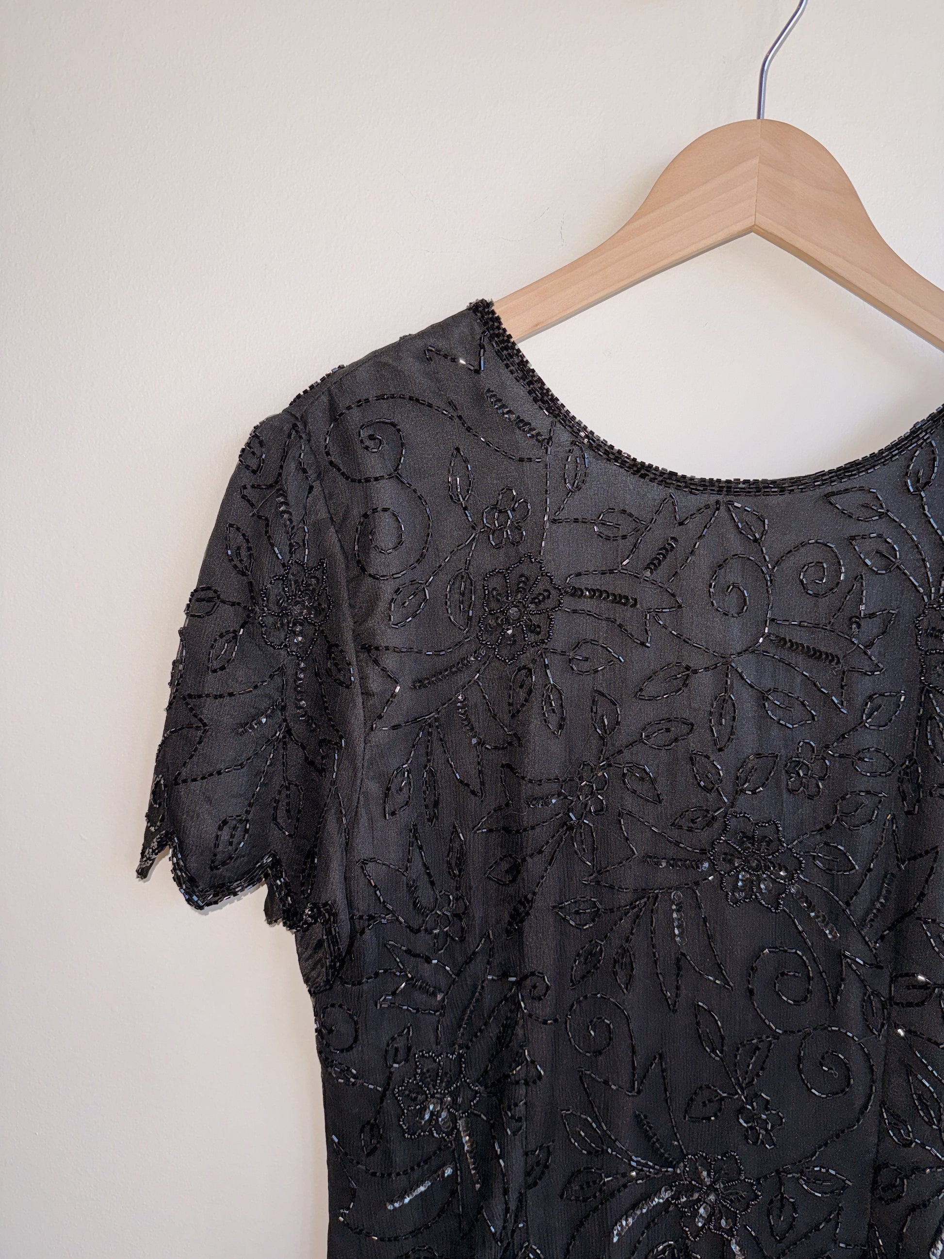 Black Beaded Silk Dress