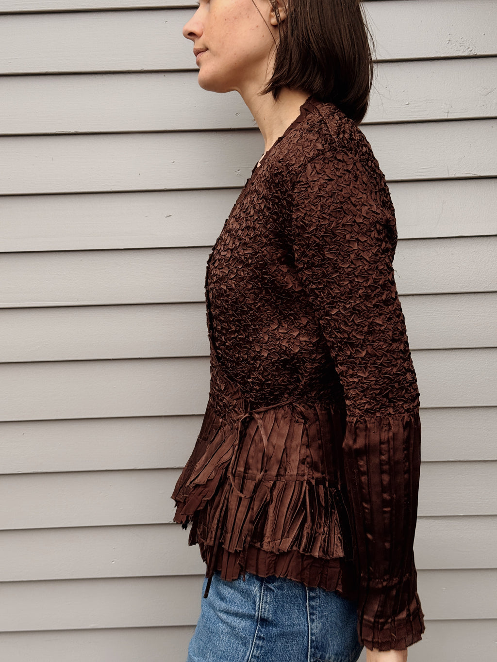 Brown Satin Crinkle Blouse