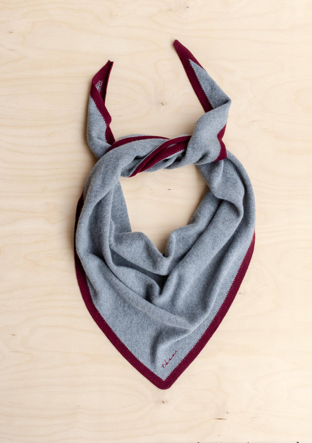 Large Merino Triangle Scarf in Charcoal & Burgundy