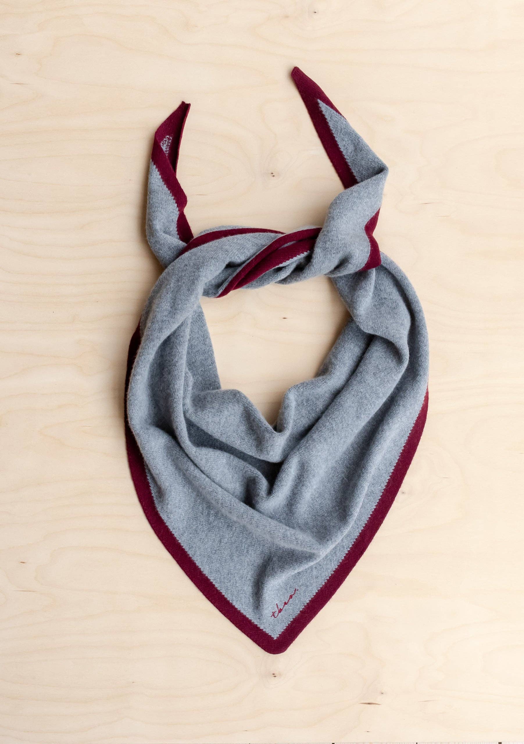 Large Merino Triangle Scarf in Charcoal & Burgundy