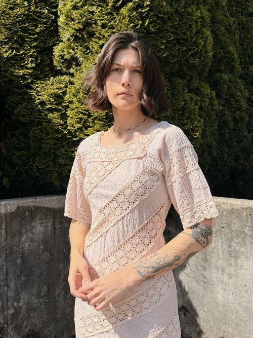 Ecru Lace & Pleats Maxi Dress