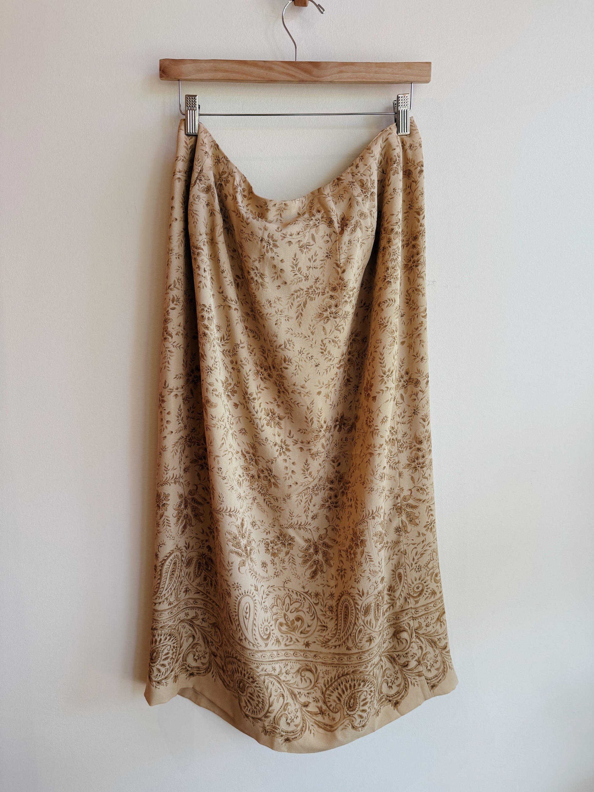 Tabots Tan Floral Silk Wrap Skirt