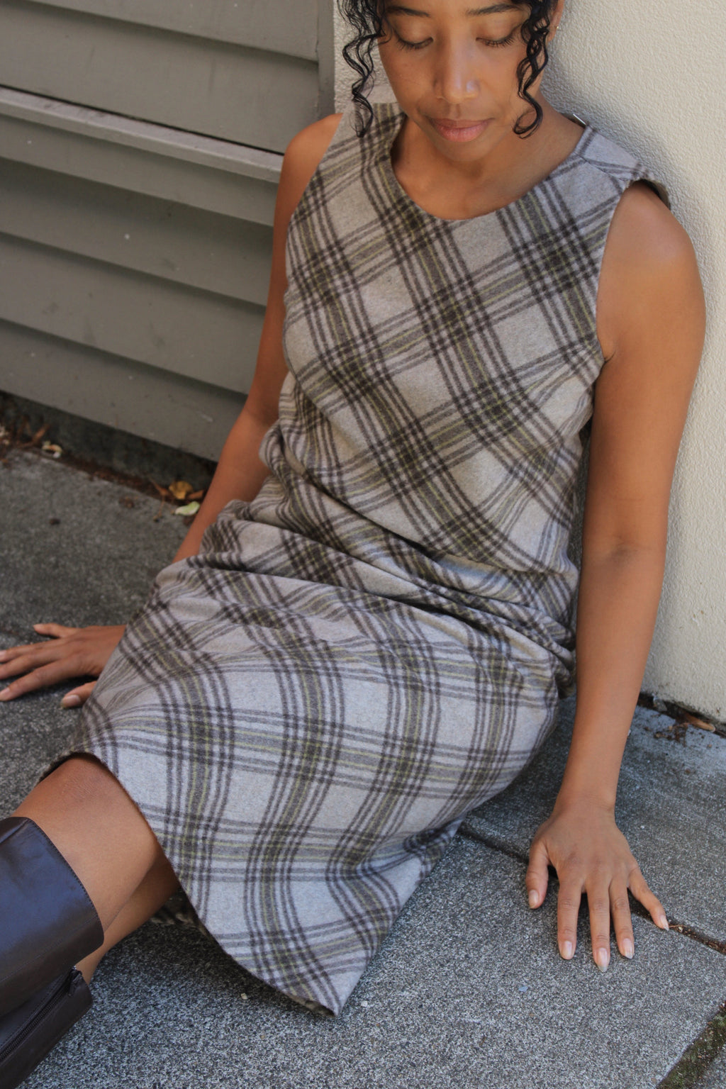 Plaid Wool Blend Midi Dress