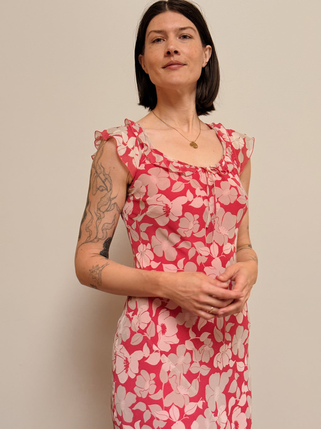 Pink Floral Bias-Cut Dress