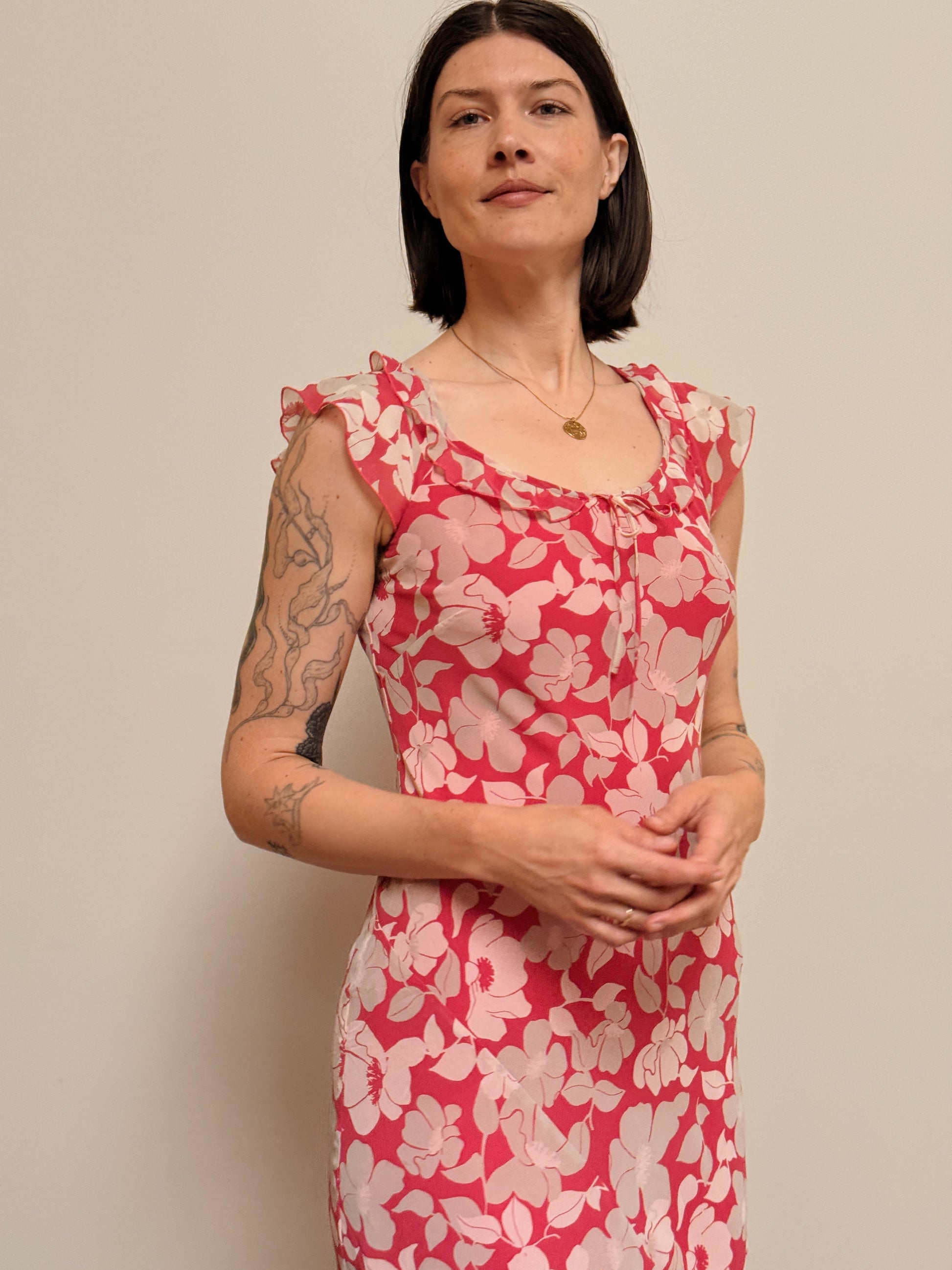 Pink Floral Bias-Cut Dress