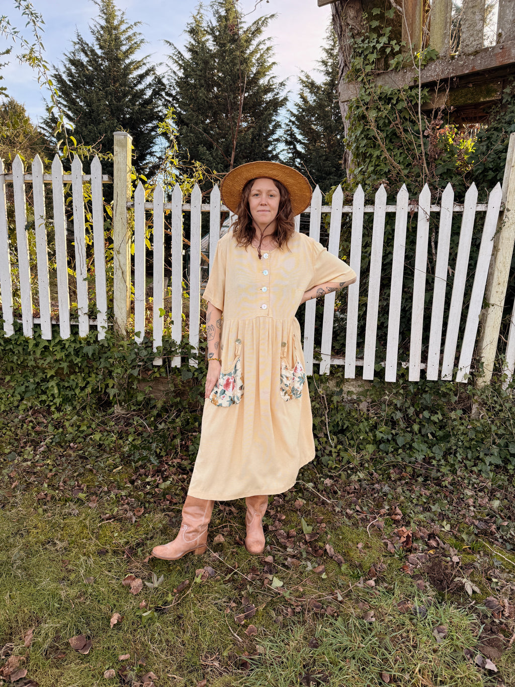 Yellow Floral Pocket Dress