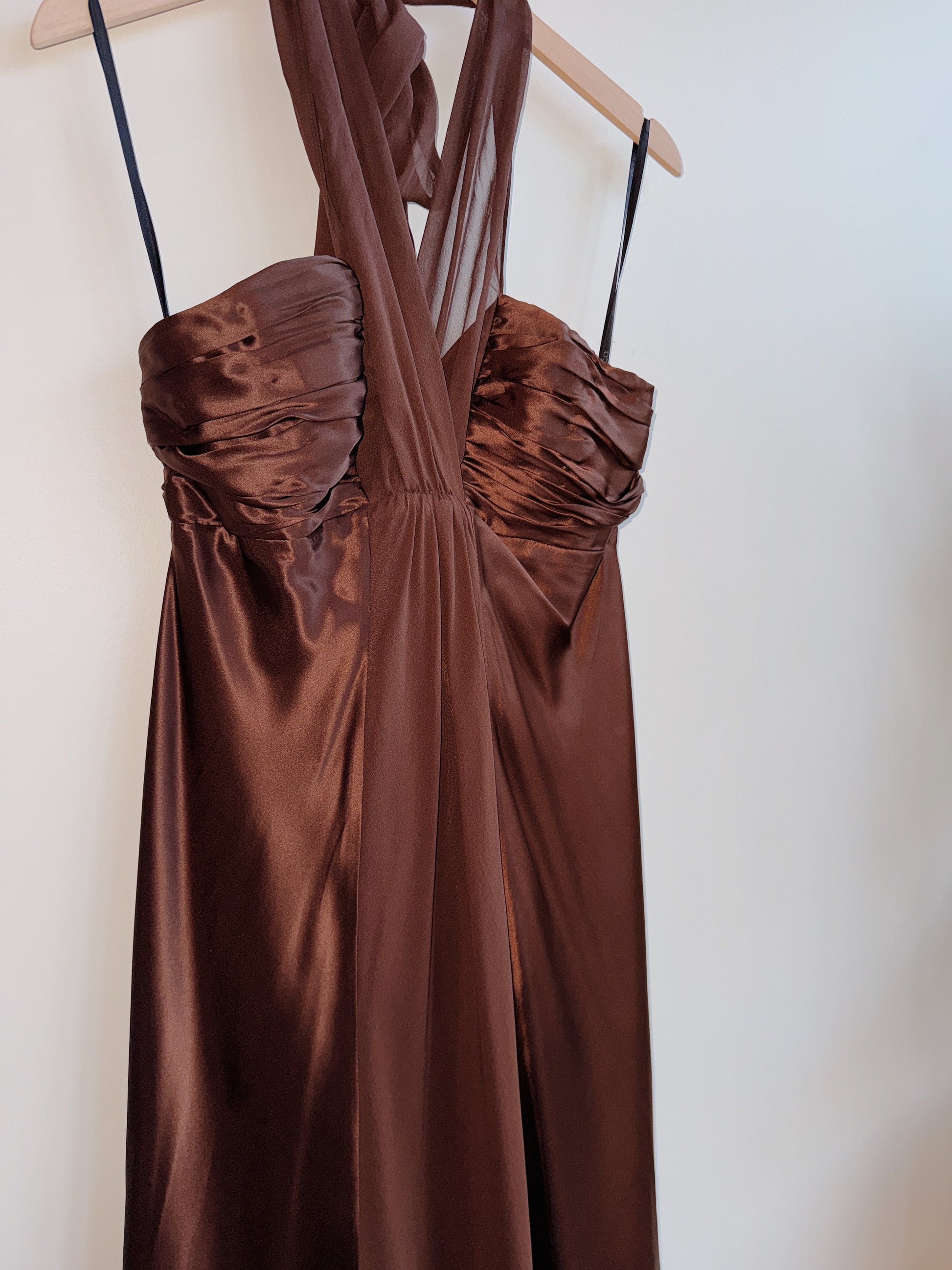 Brown Silk Halter Dress