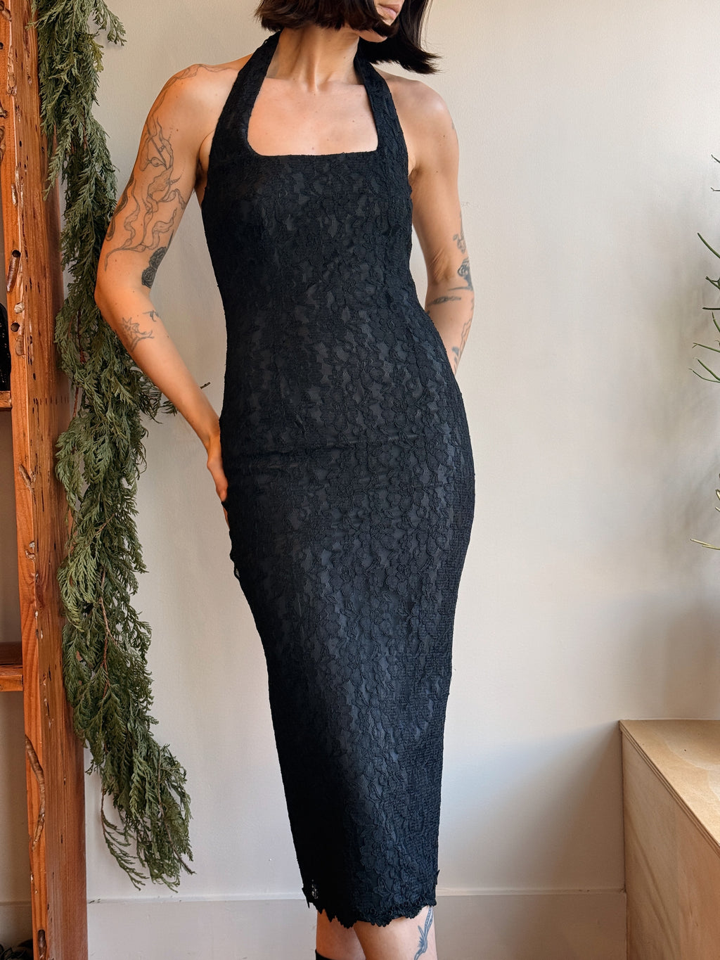 Black Lace Halter Dress