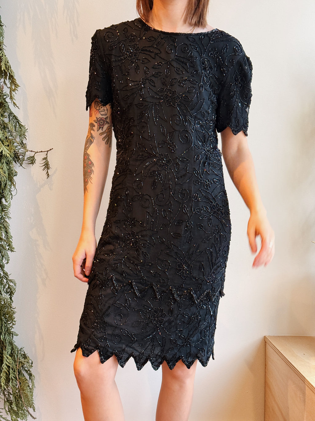 Black Beaded Silk Dress