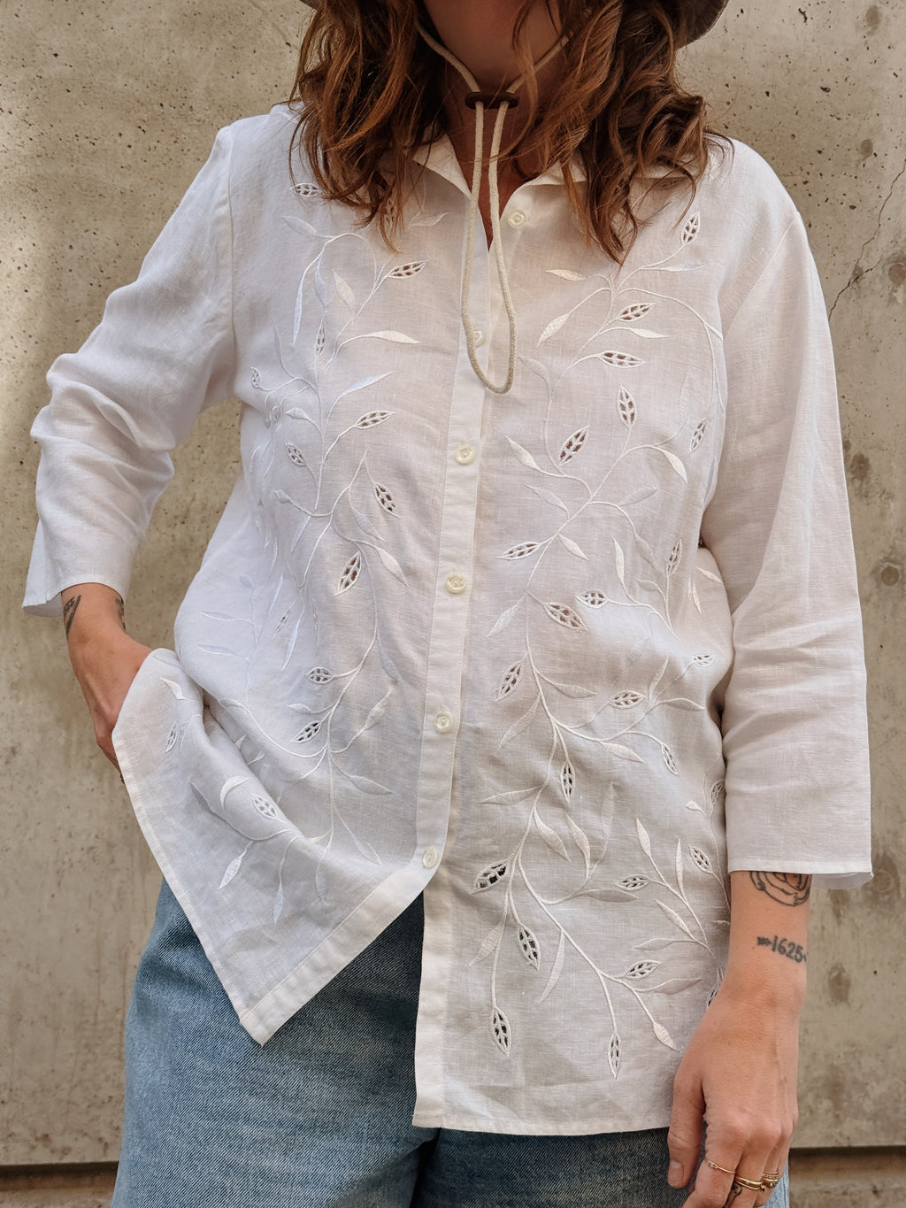 White Linen Embroidered Blouse