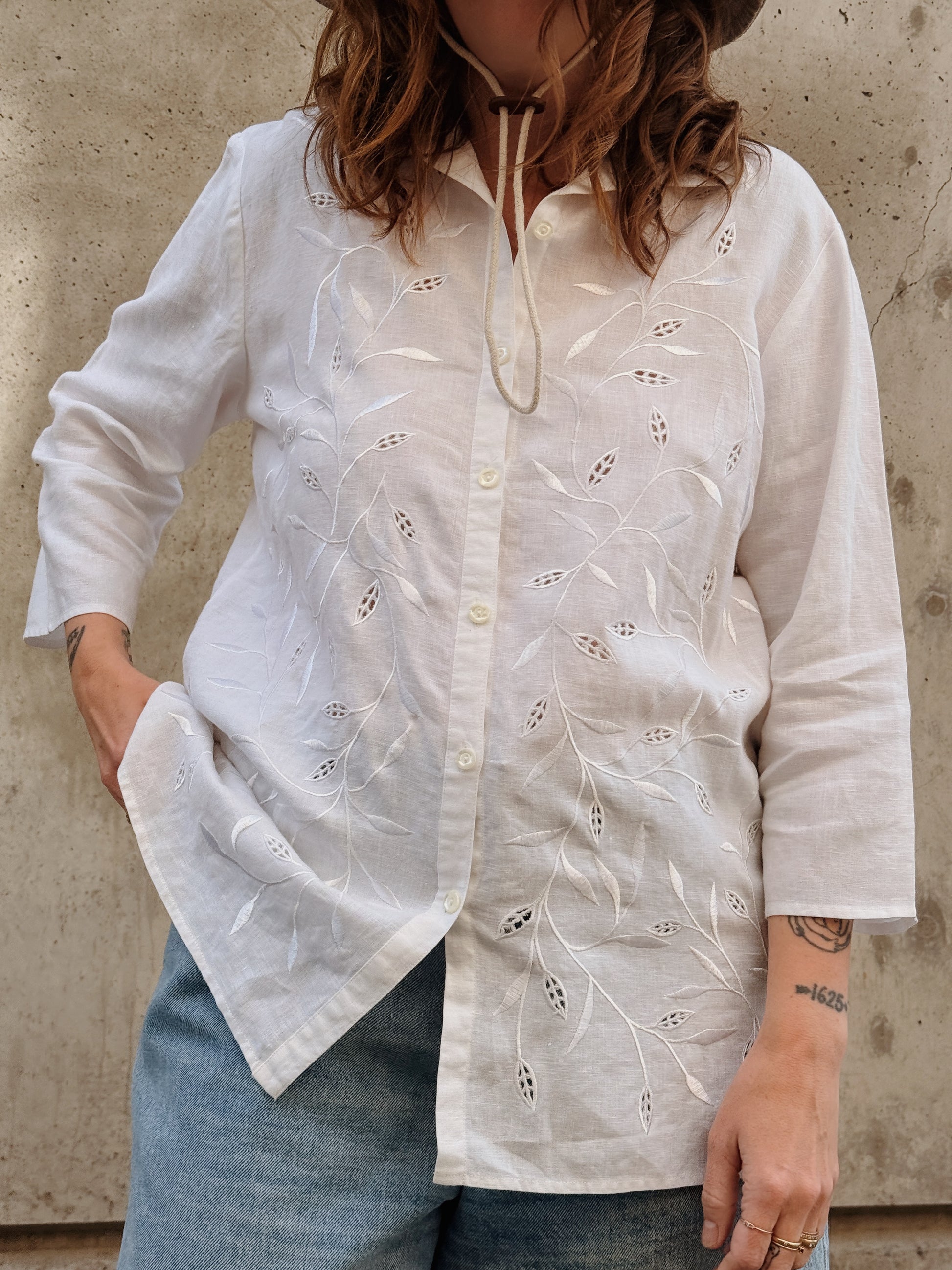 White Linen Embroidered Blouse
