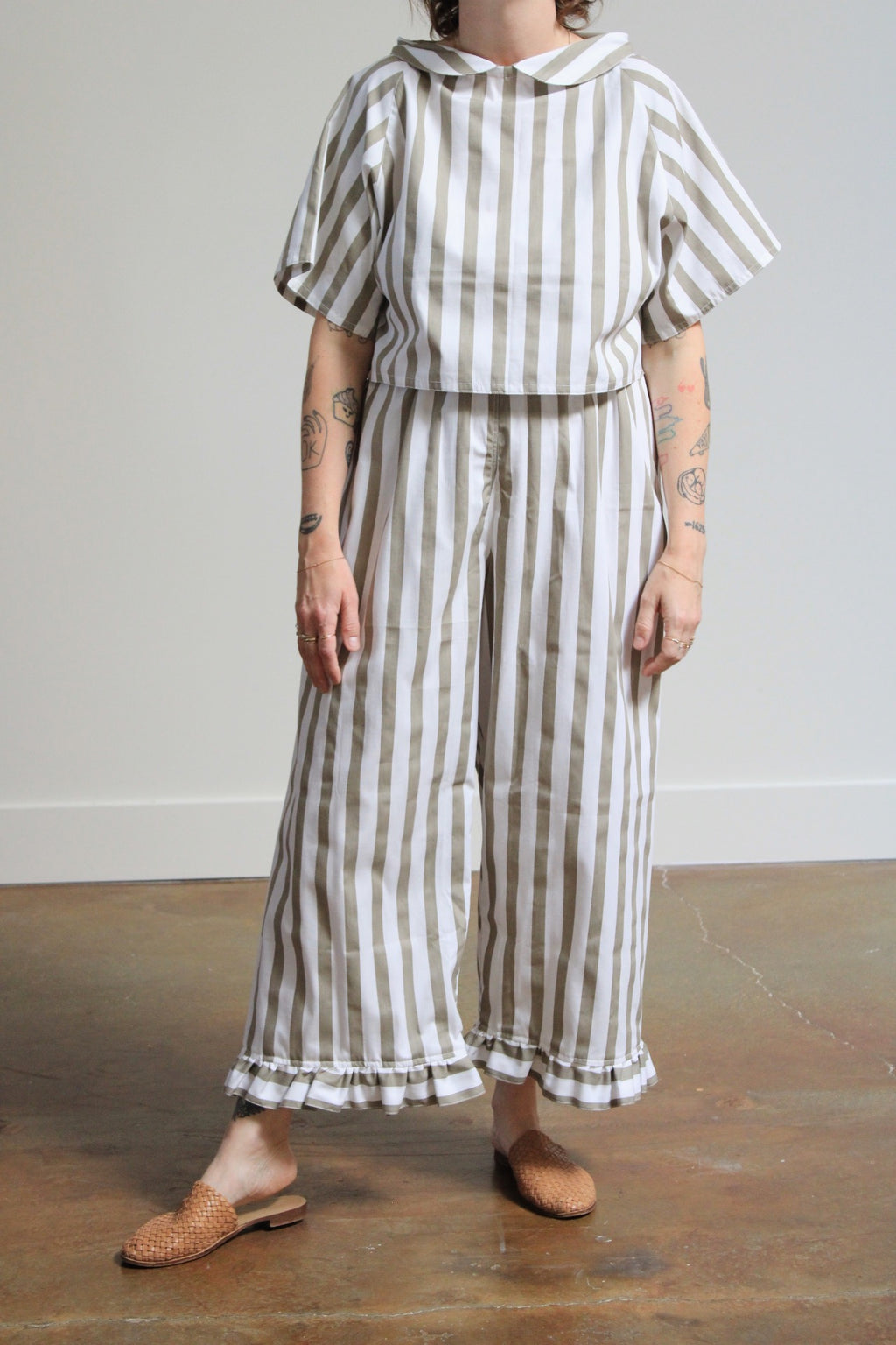 Archive Craft Ruffle Pant - Sage Stripe
