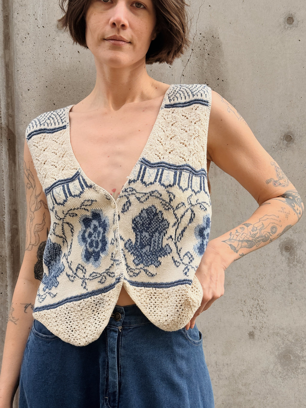 Cotton Floral Sweater Vest