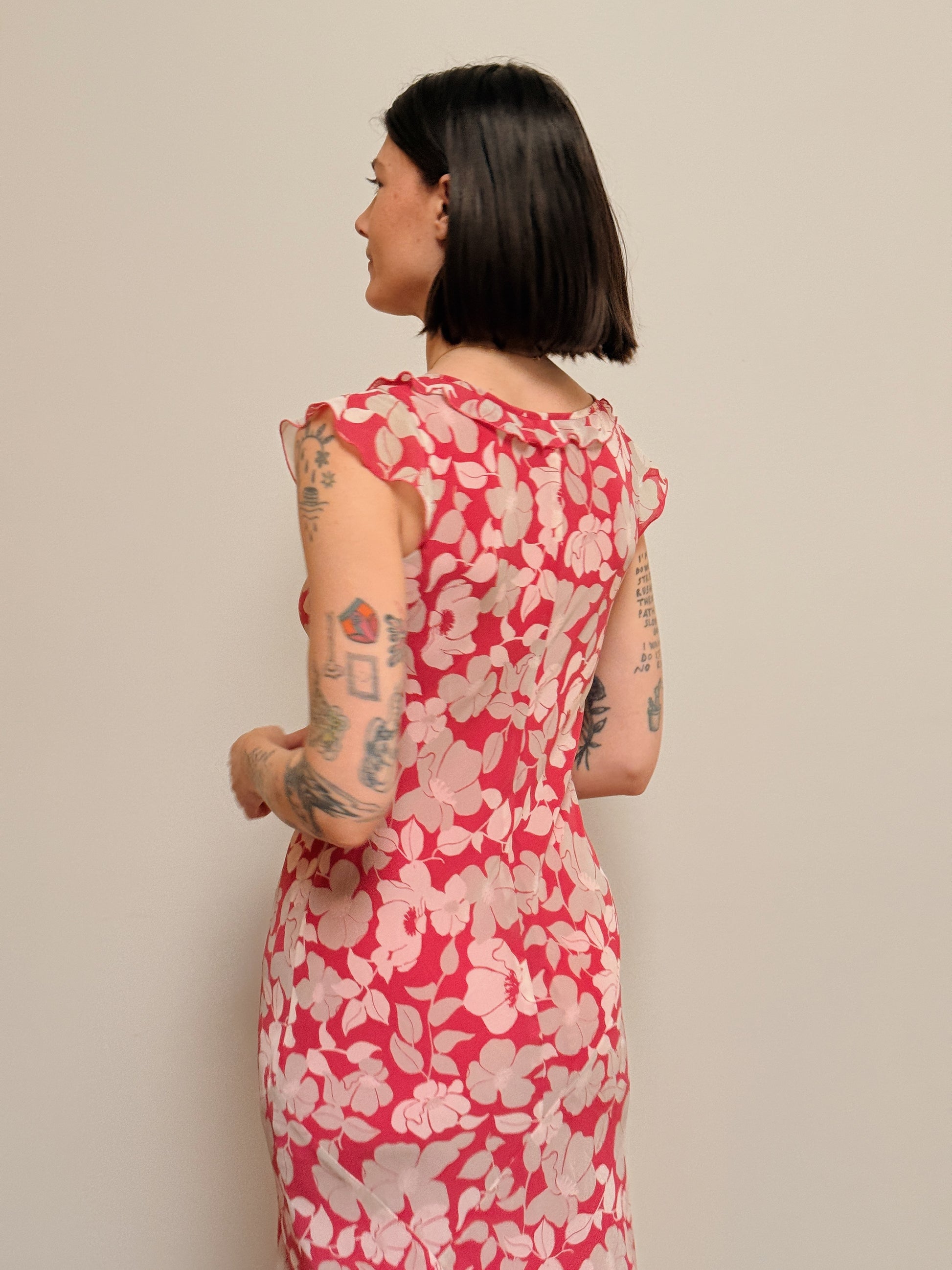 Pink Floral Bias-Cut Dress