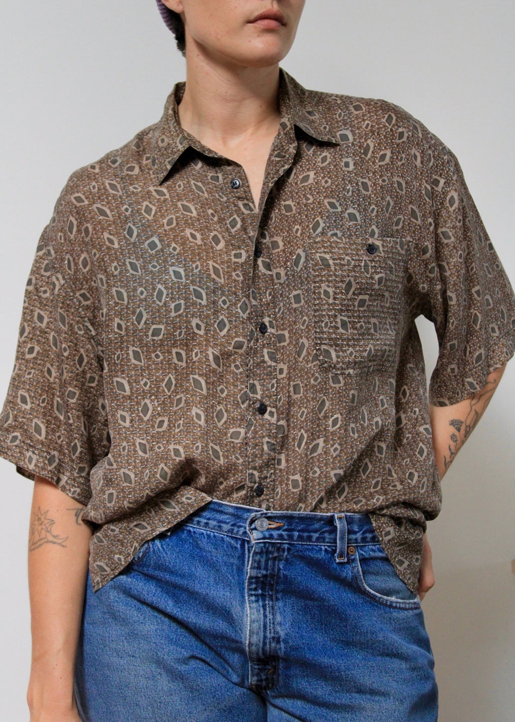 Earthy Silk Button Down Shirt