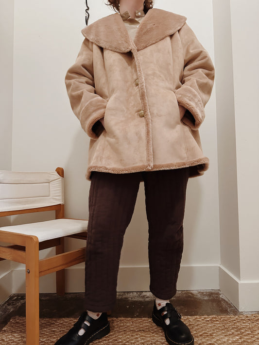 Faux Suede & Fur Swing Coat