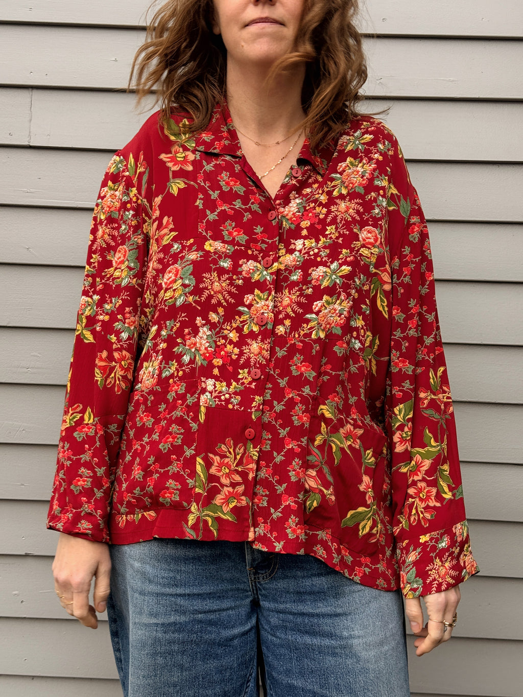 Red Floral Patchwork Chore
