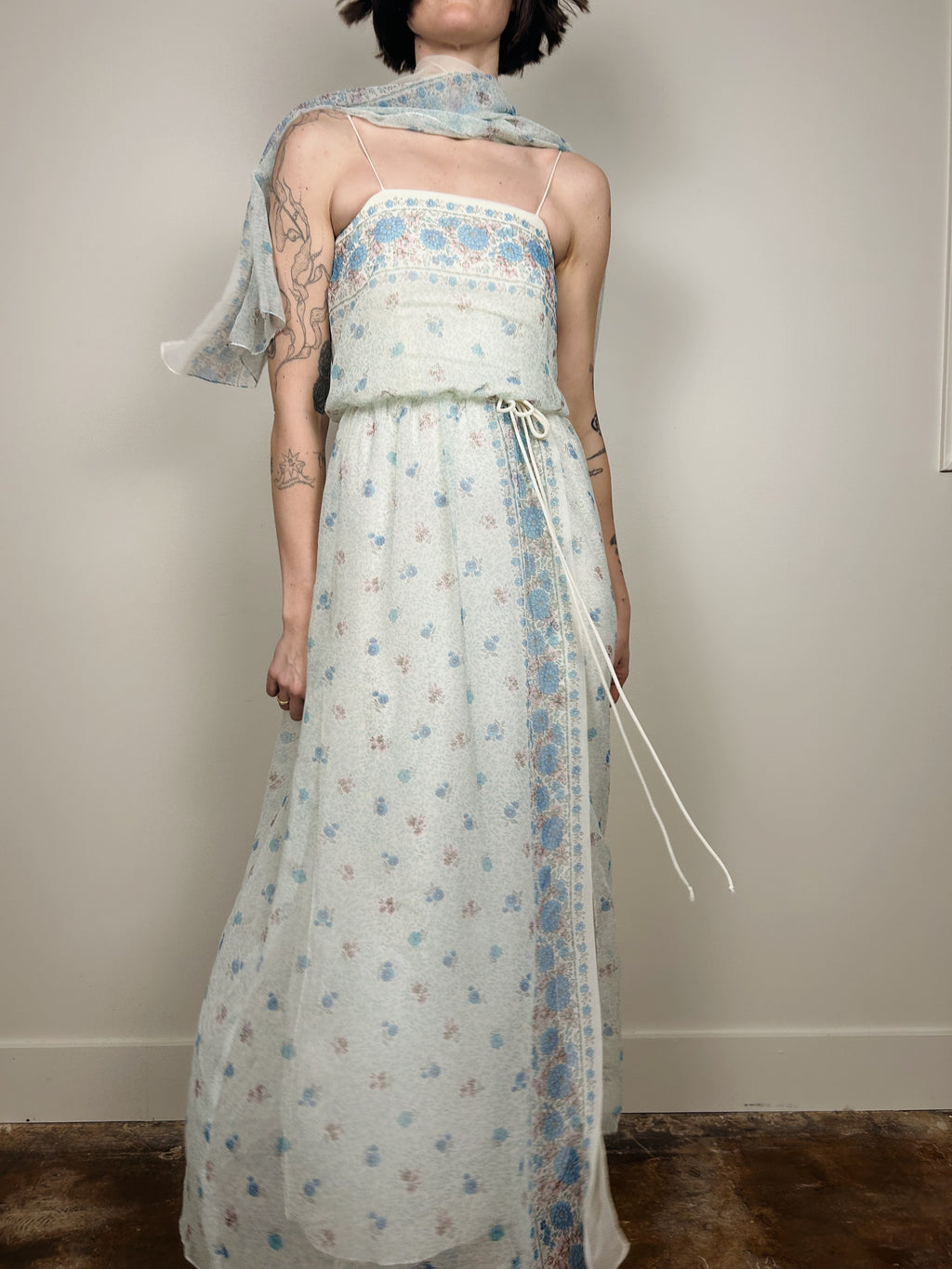 Blue Floral Chiffon Maxi Dress