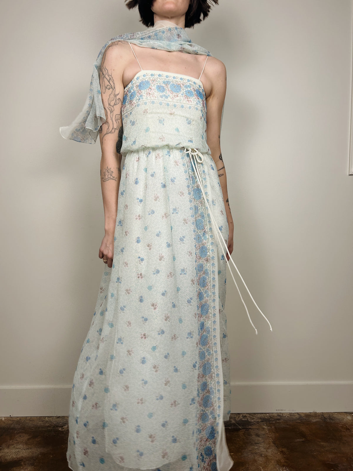 Blue Floral Chiffon Maxi Dress