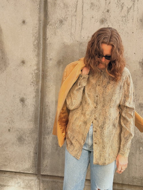 Silk Snake Print Buttondown