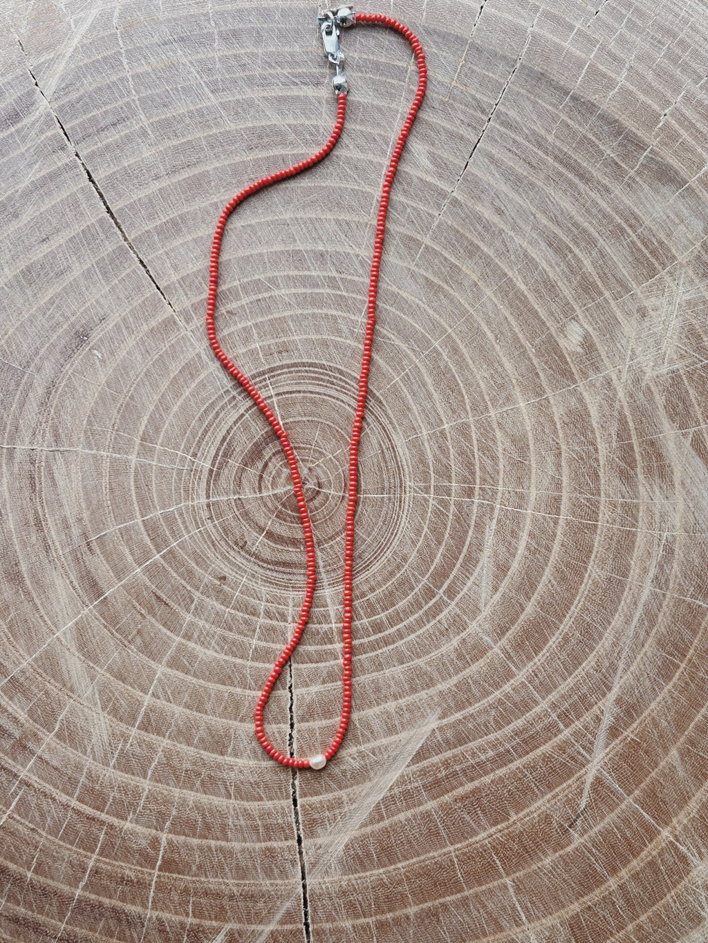 Vermillion + Single Pearl Necklace