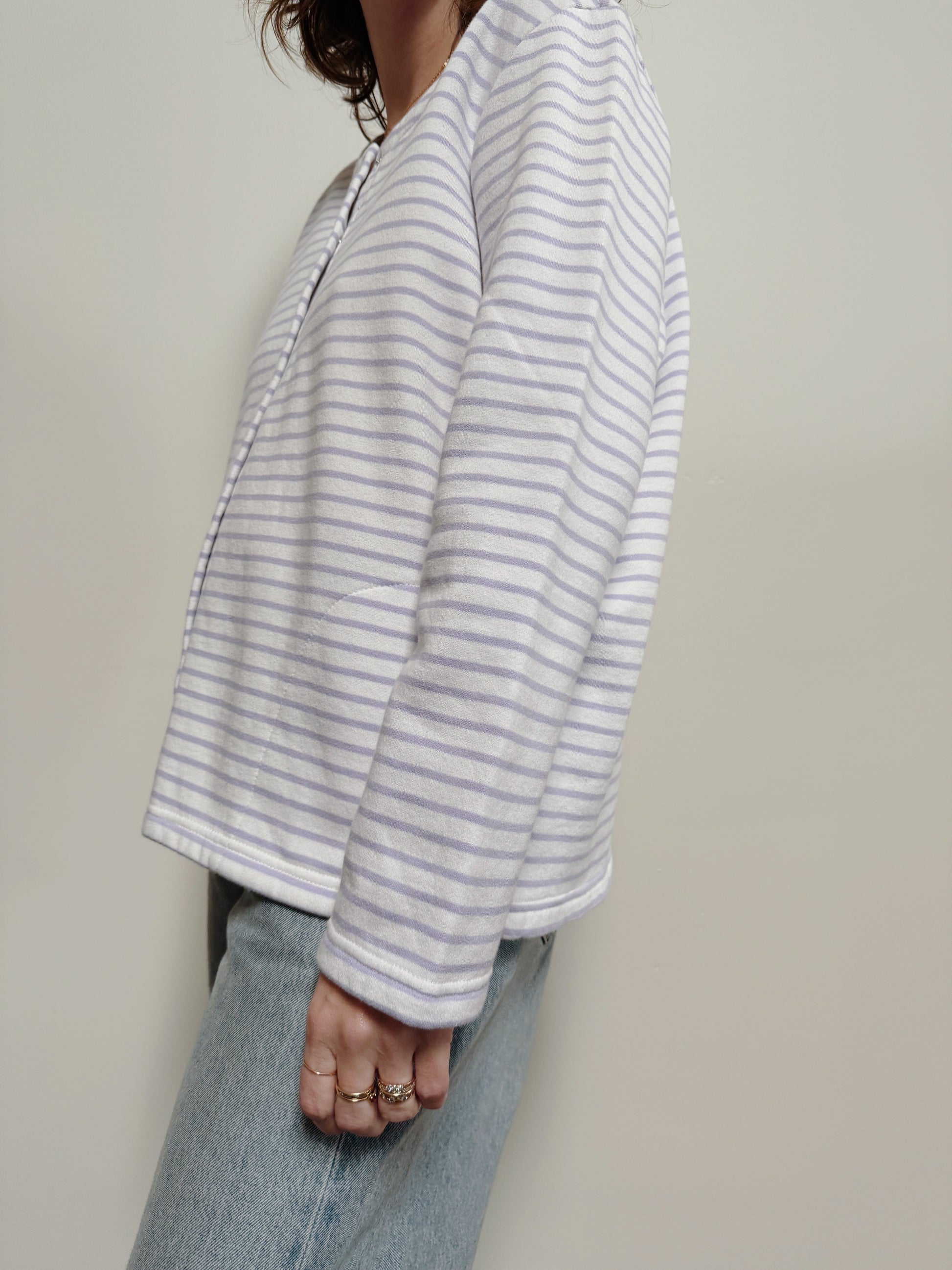 Fleeced Stripe Snap Cardi