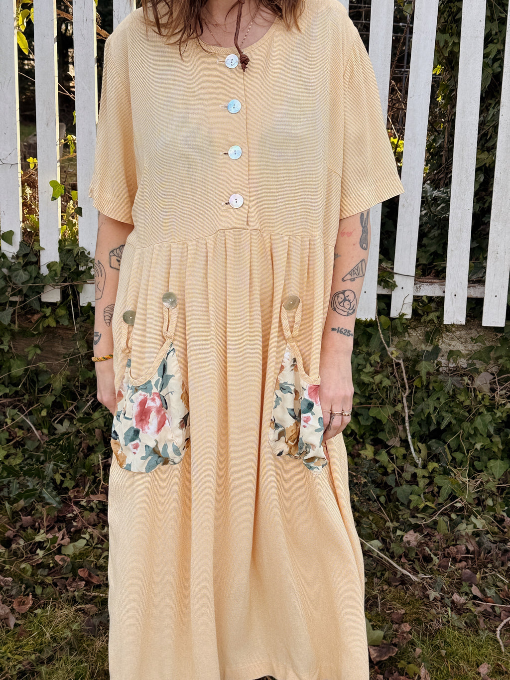 Yellow Floral Pocket Dress