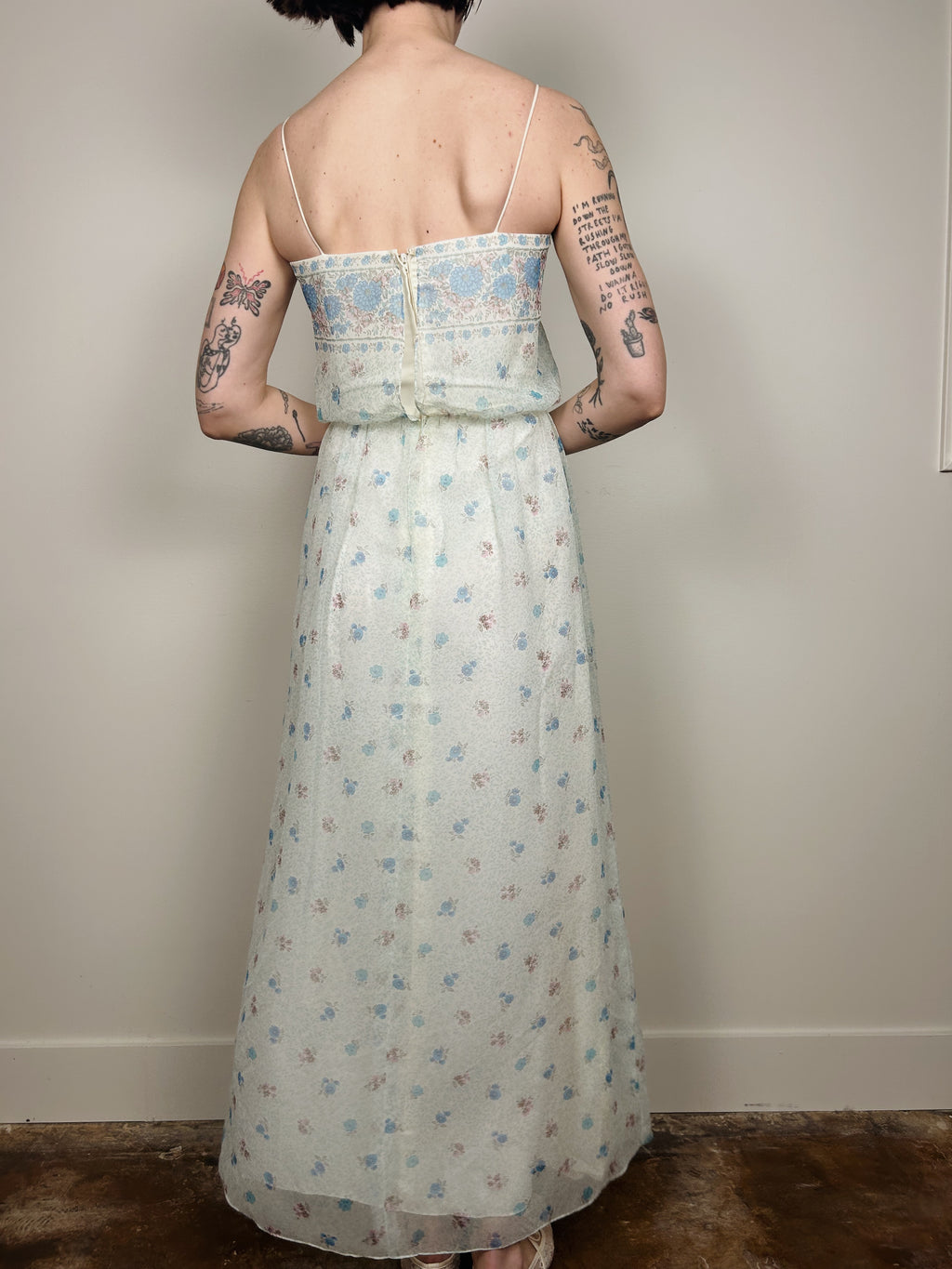 Blue Floral Chiffon Maxi Dress