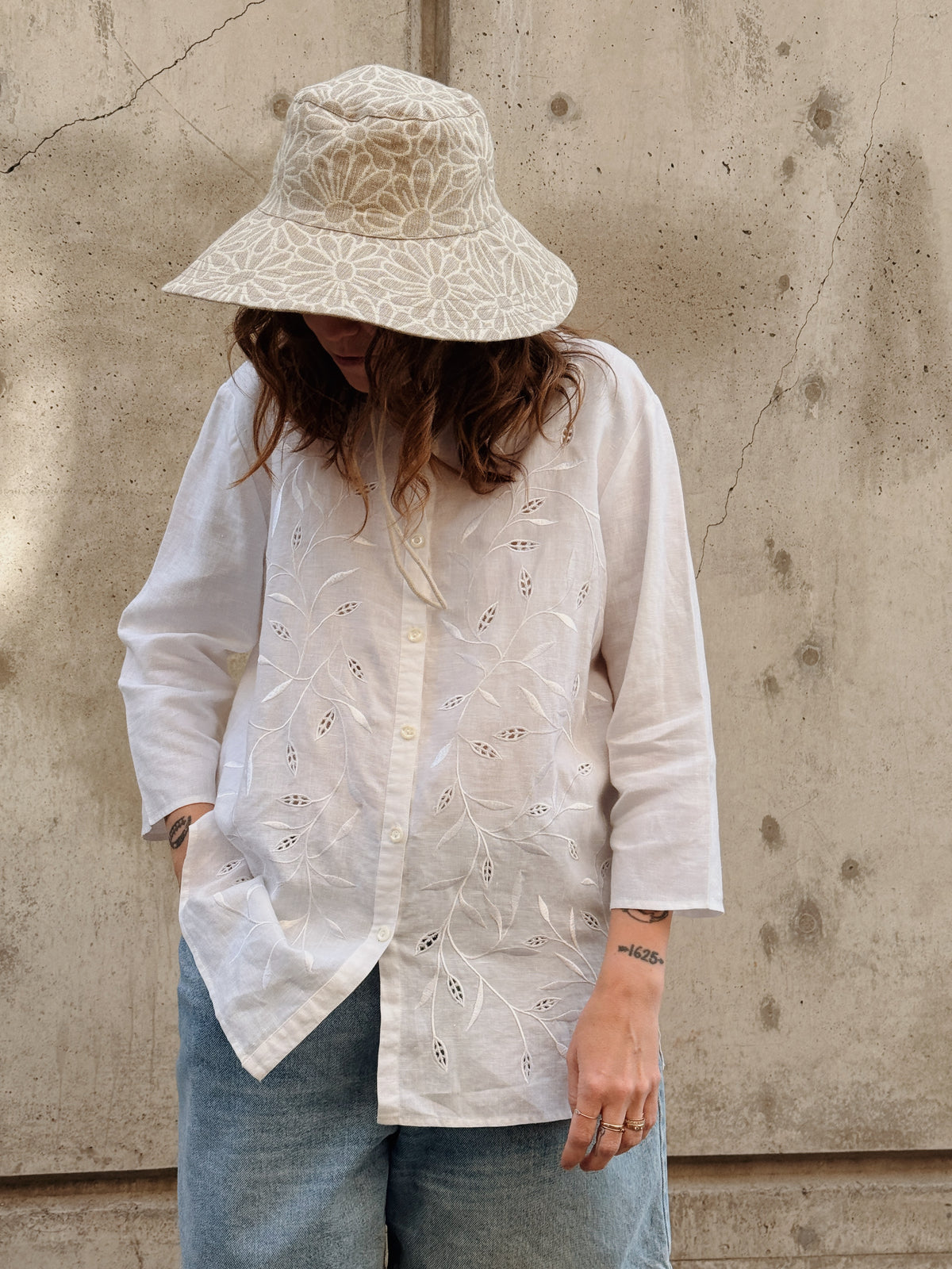 White Linen Embroidered Blouse