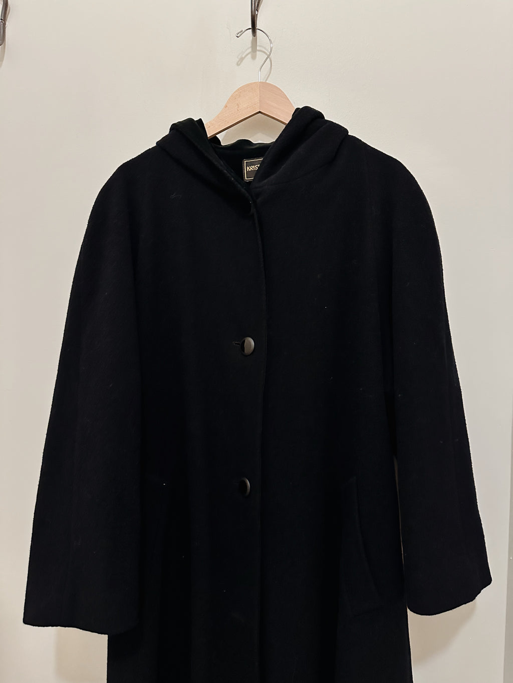 Wool Velvet Trim Hooded Coat