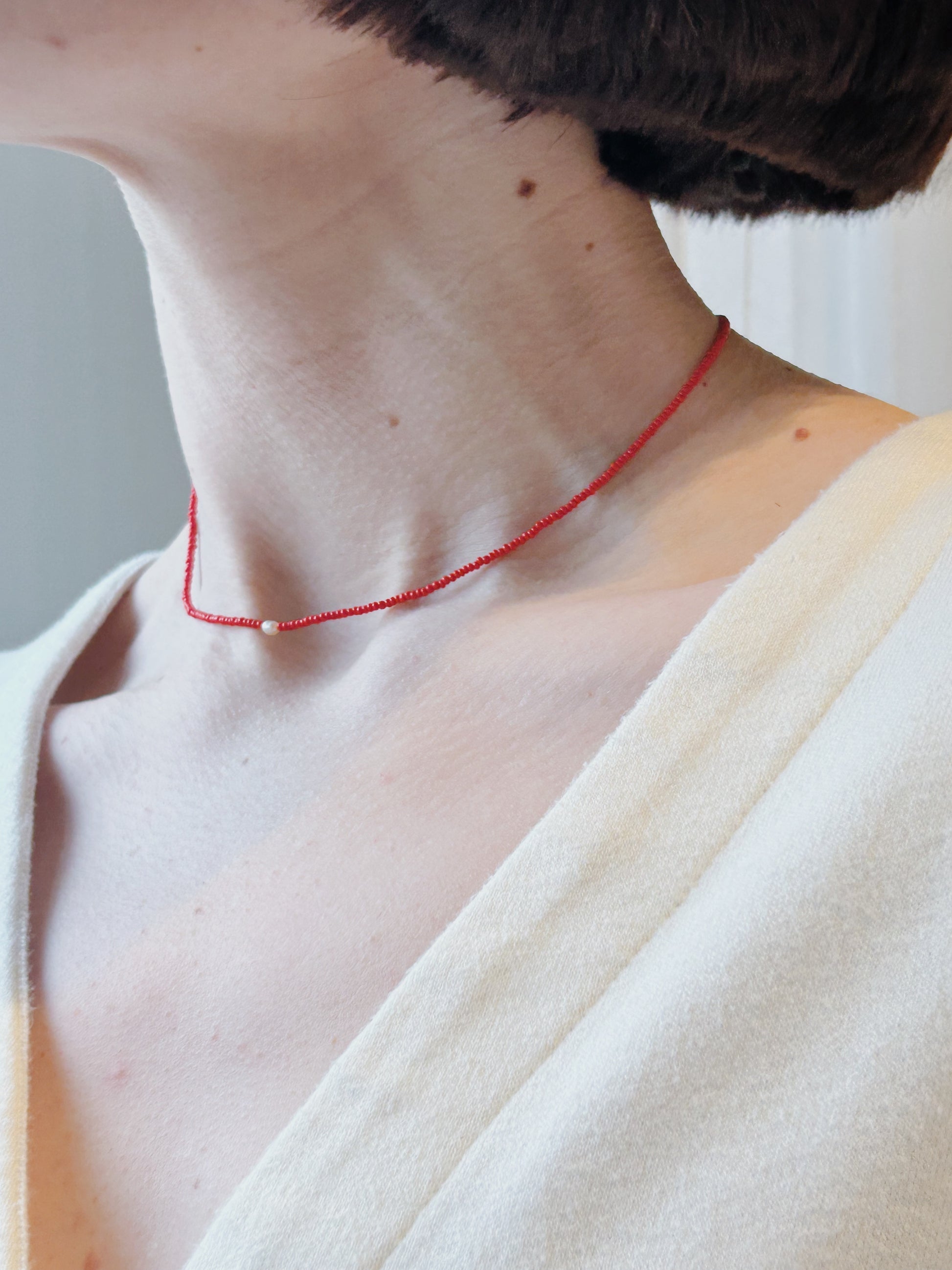 Vermillion + Single Pearl Necklace