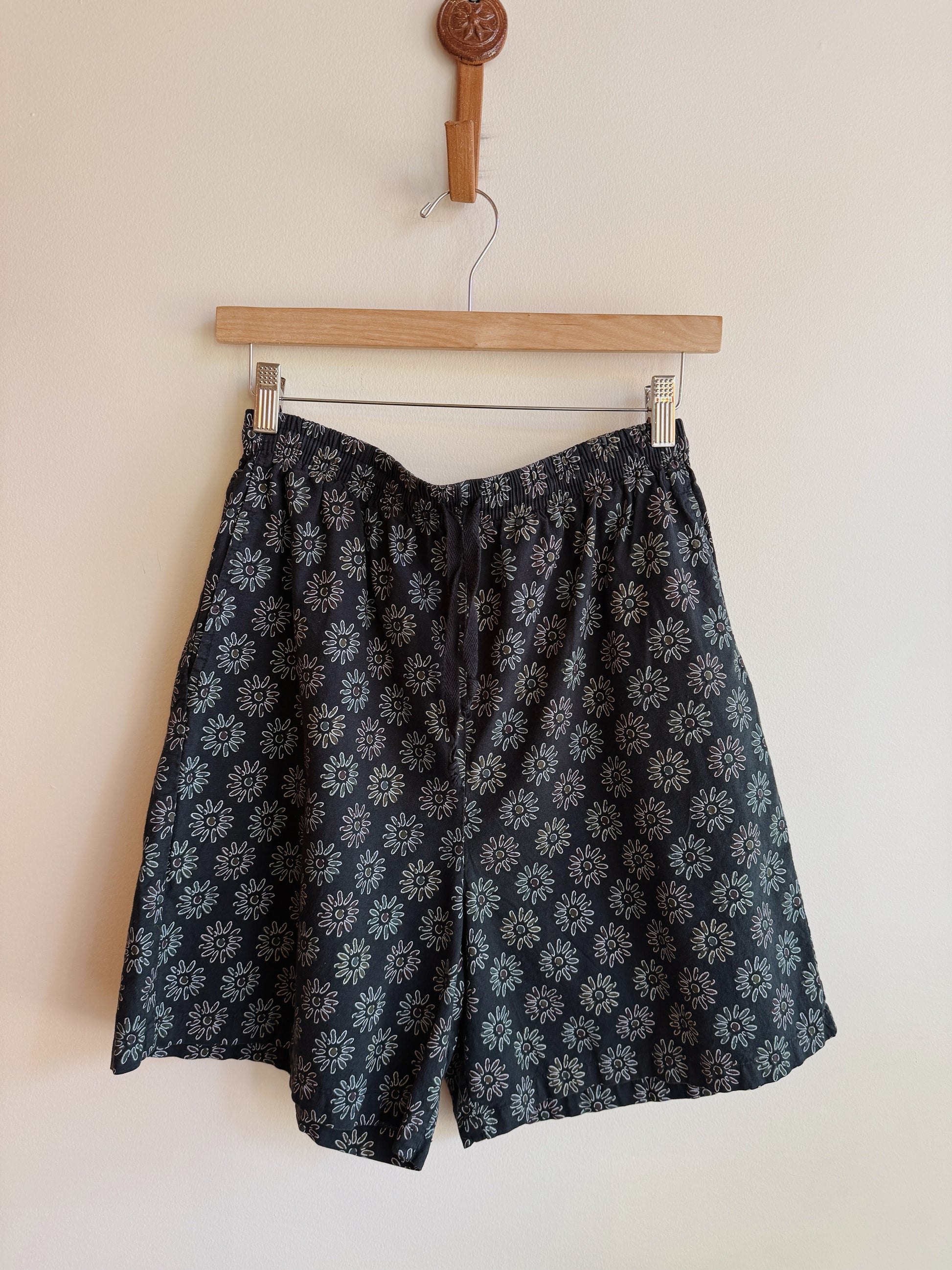 Navy Floral Cotton Shorts