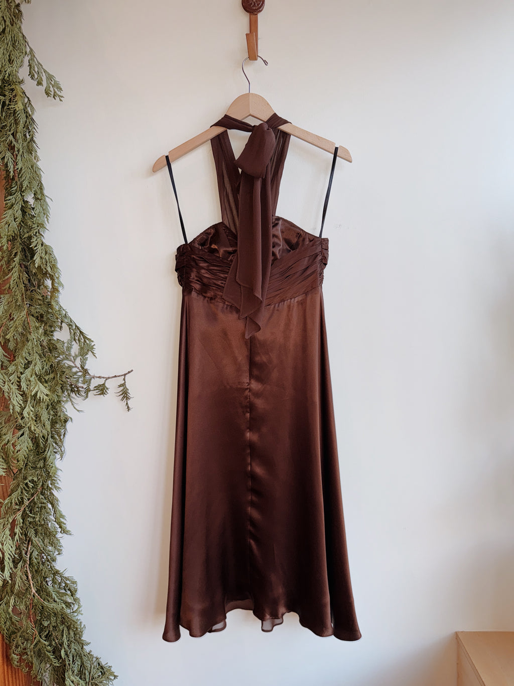 Brown Silk Halter Dress