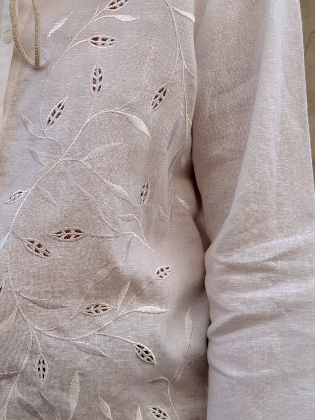 White Linen Embroidered Blouse
