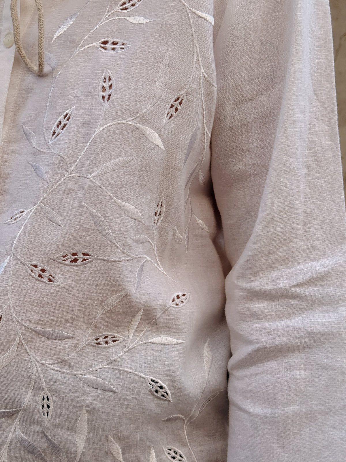 White Linen Embroidered Blouse