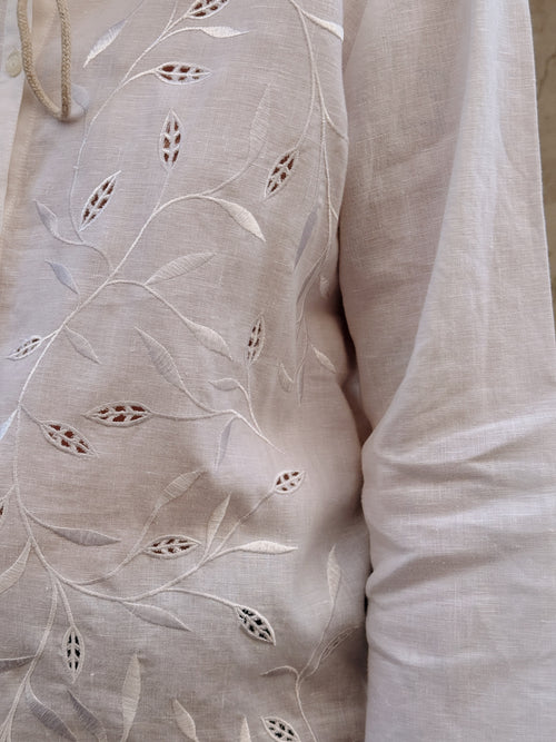 White Linen Embroidered Blouse