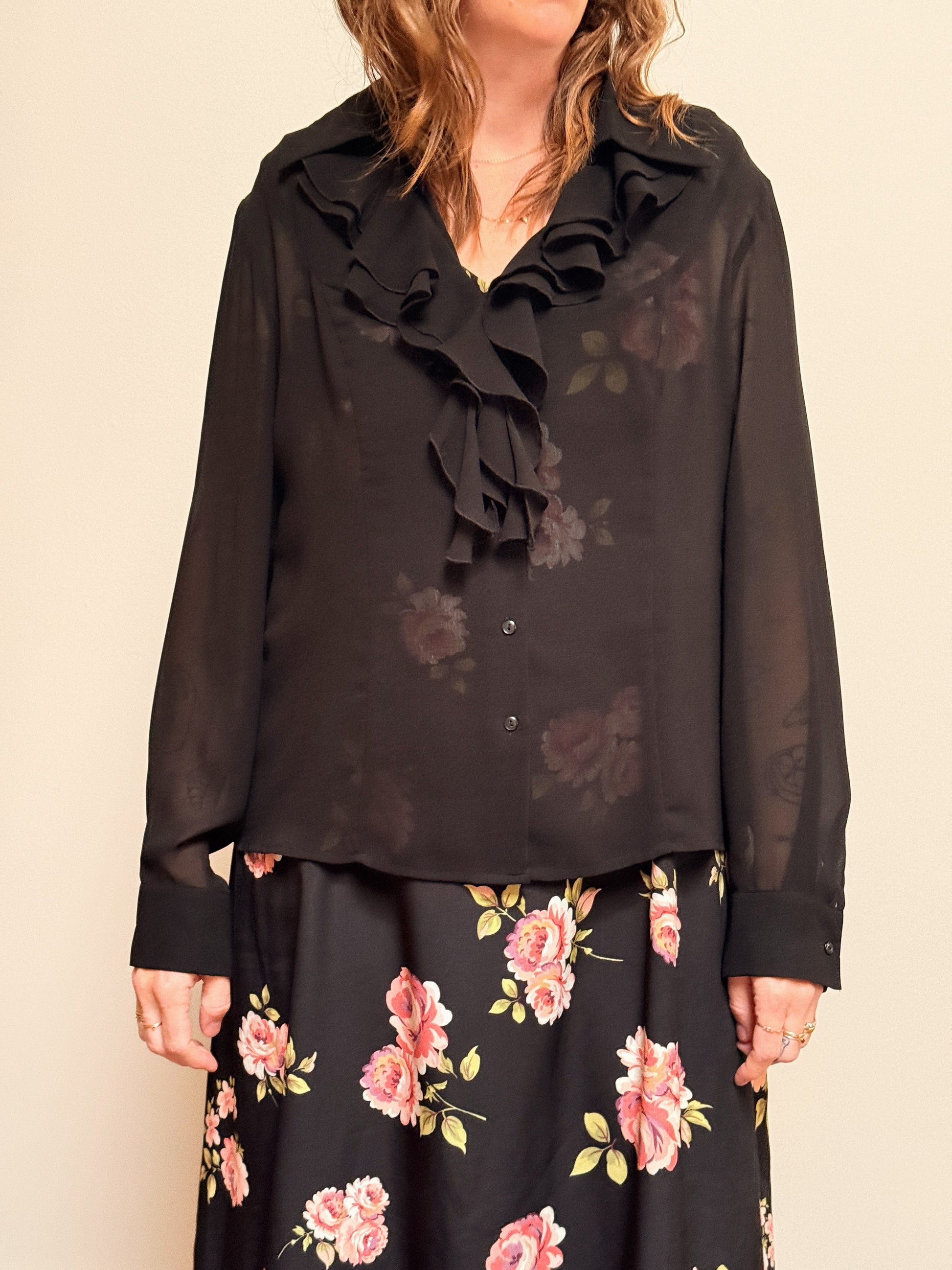Sheer Ruffle Front Blouse
