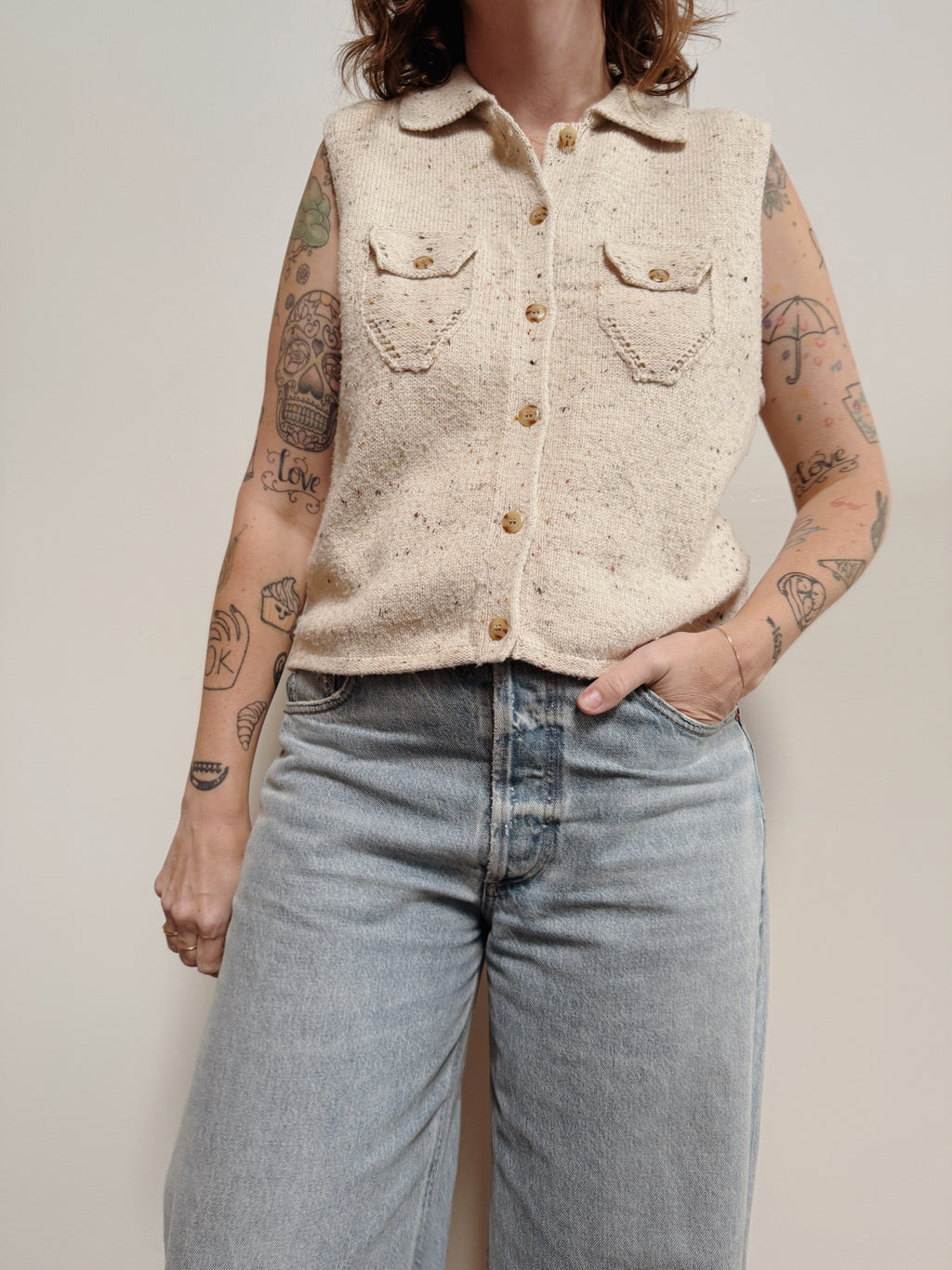 Speckled Cotton Sweater Vest