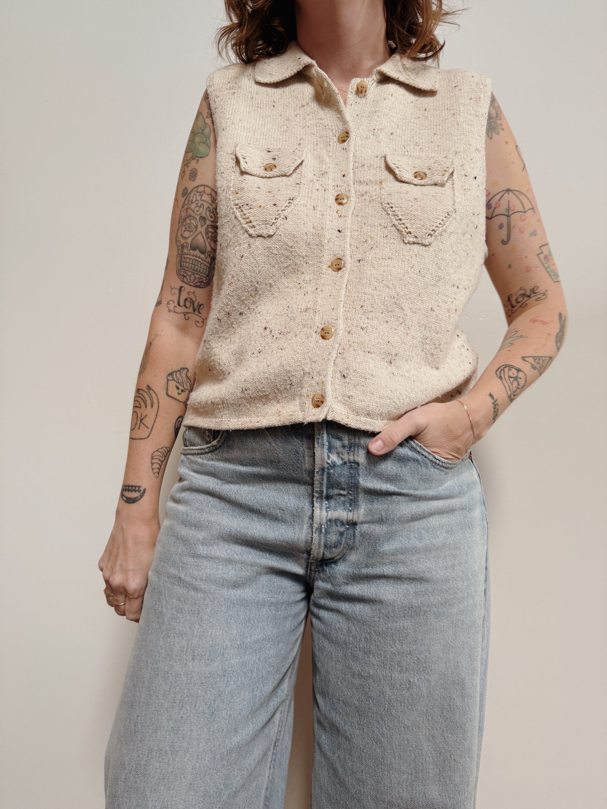 Speckled Cotton Sweater Vest