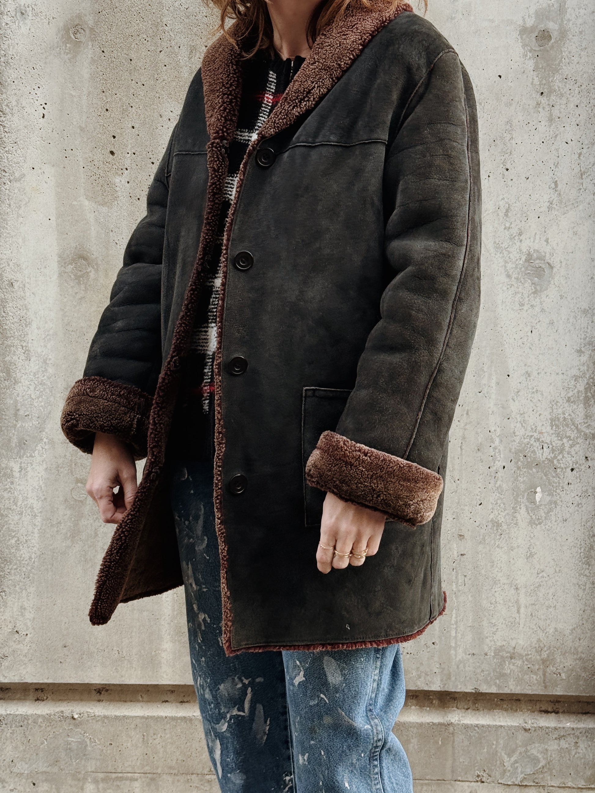 Shearling + Suede Coat