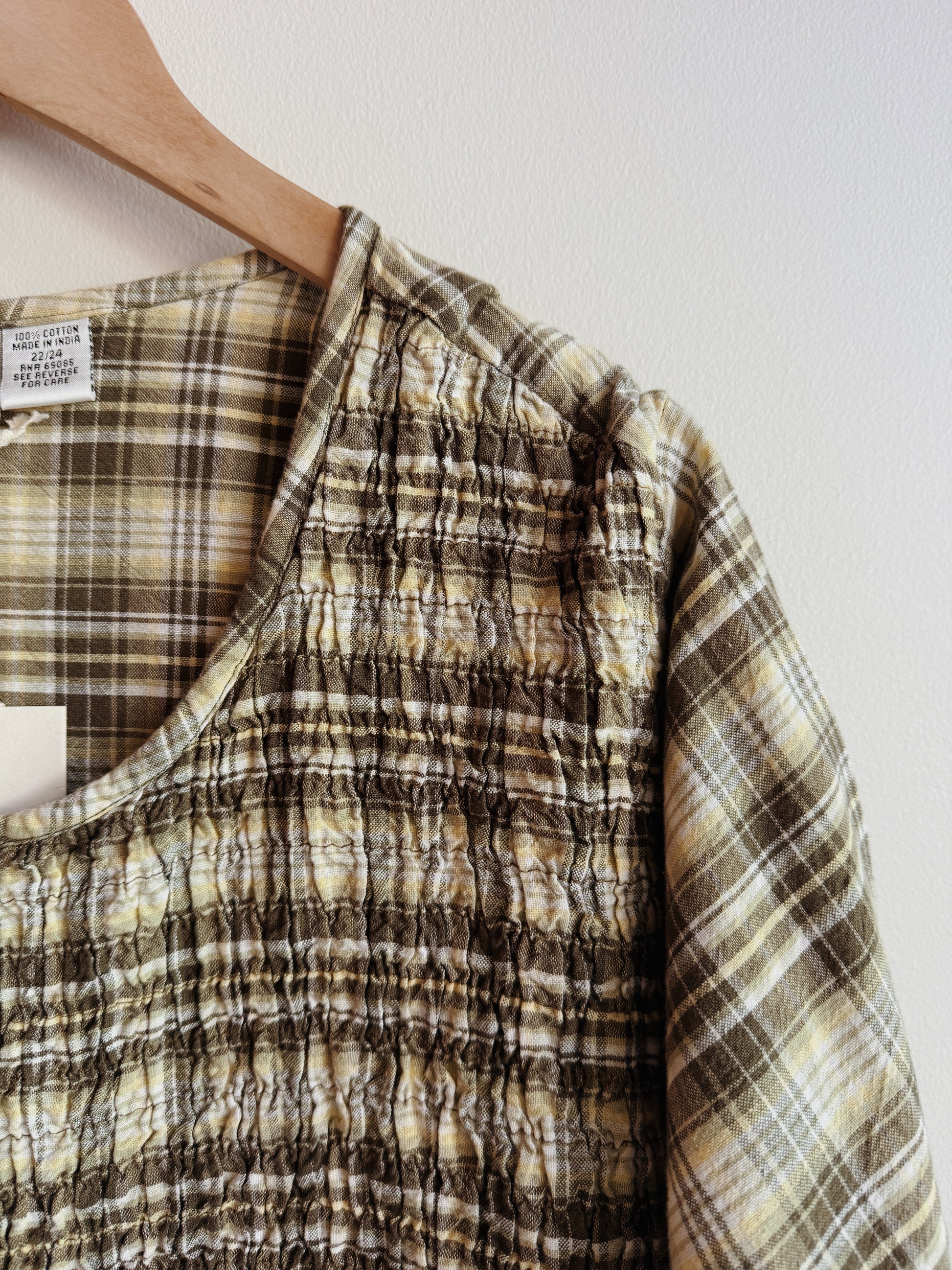 Green Plaid Smocked Tee