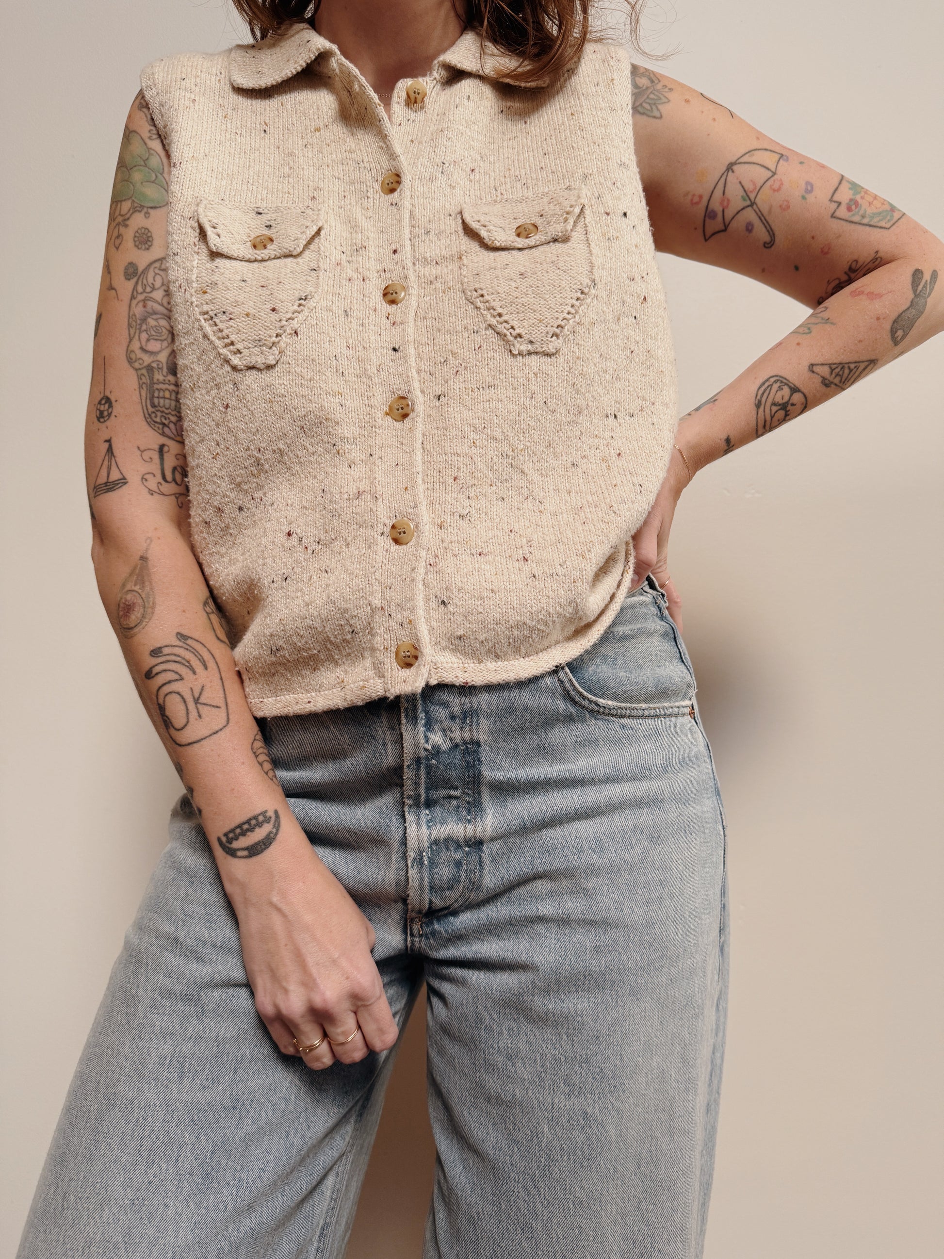 Speckled Cotton Sweater Vest