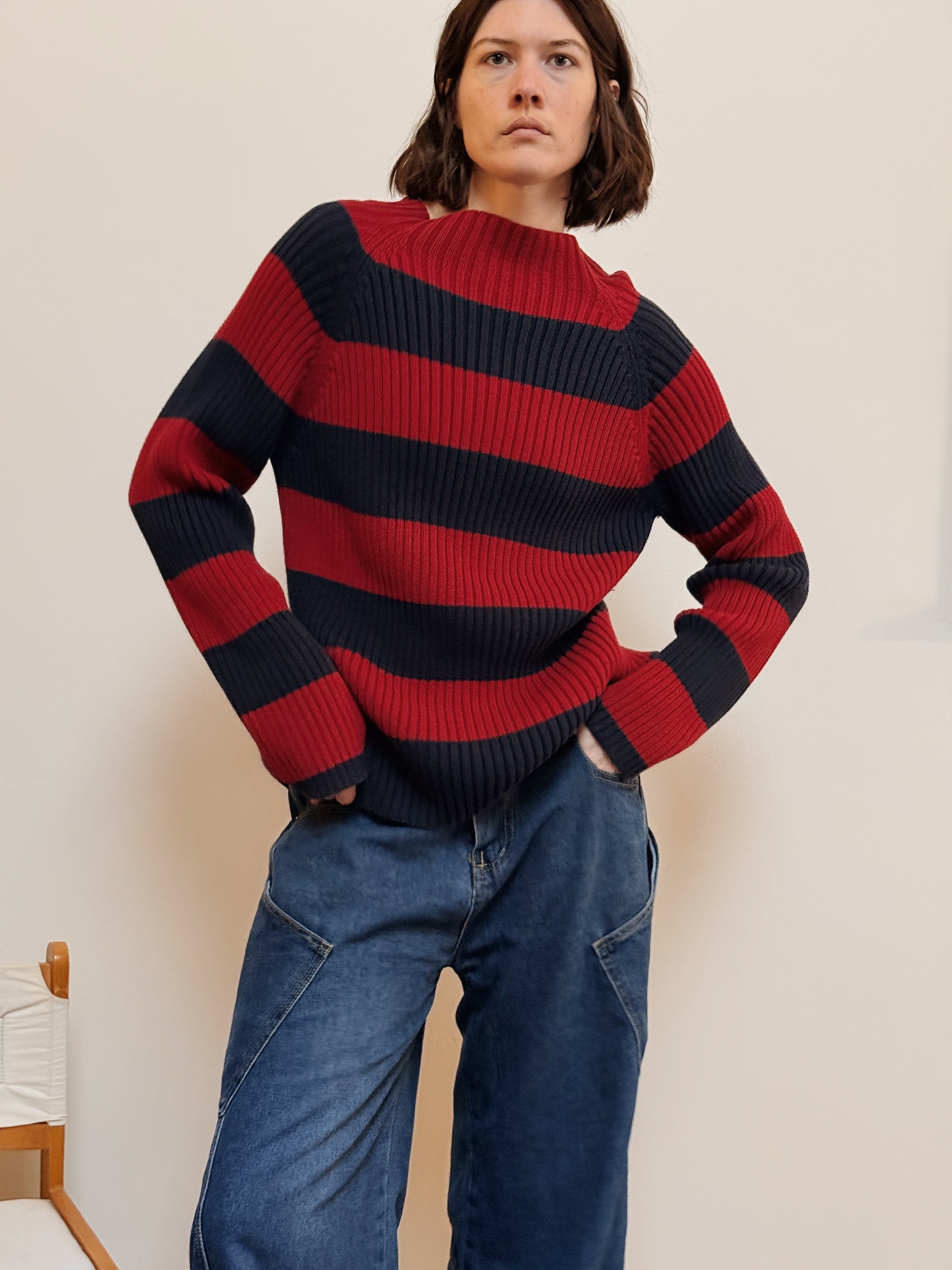 Ribbed Cotton Stripe Sweater